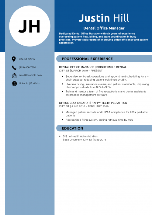  Dental Office Manager Resume Example