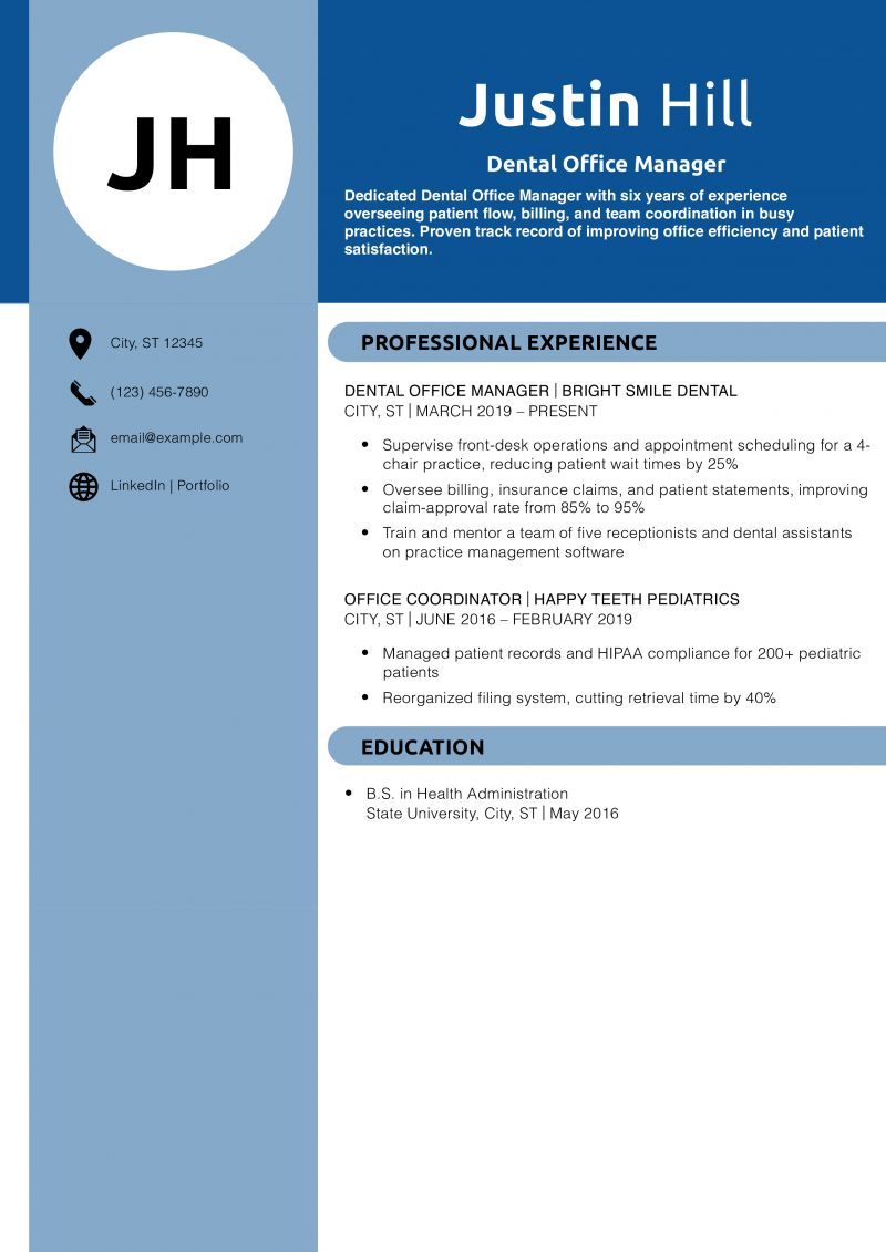  Dental Office Manager Resume Example
