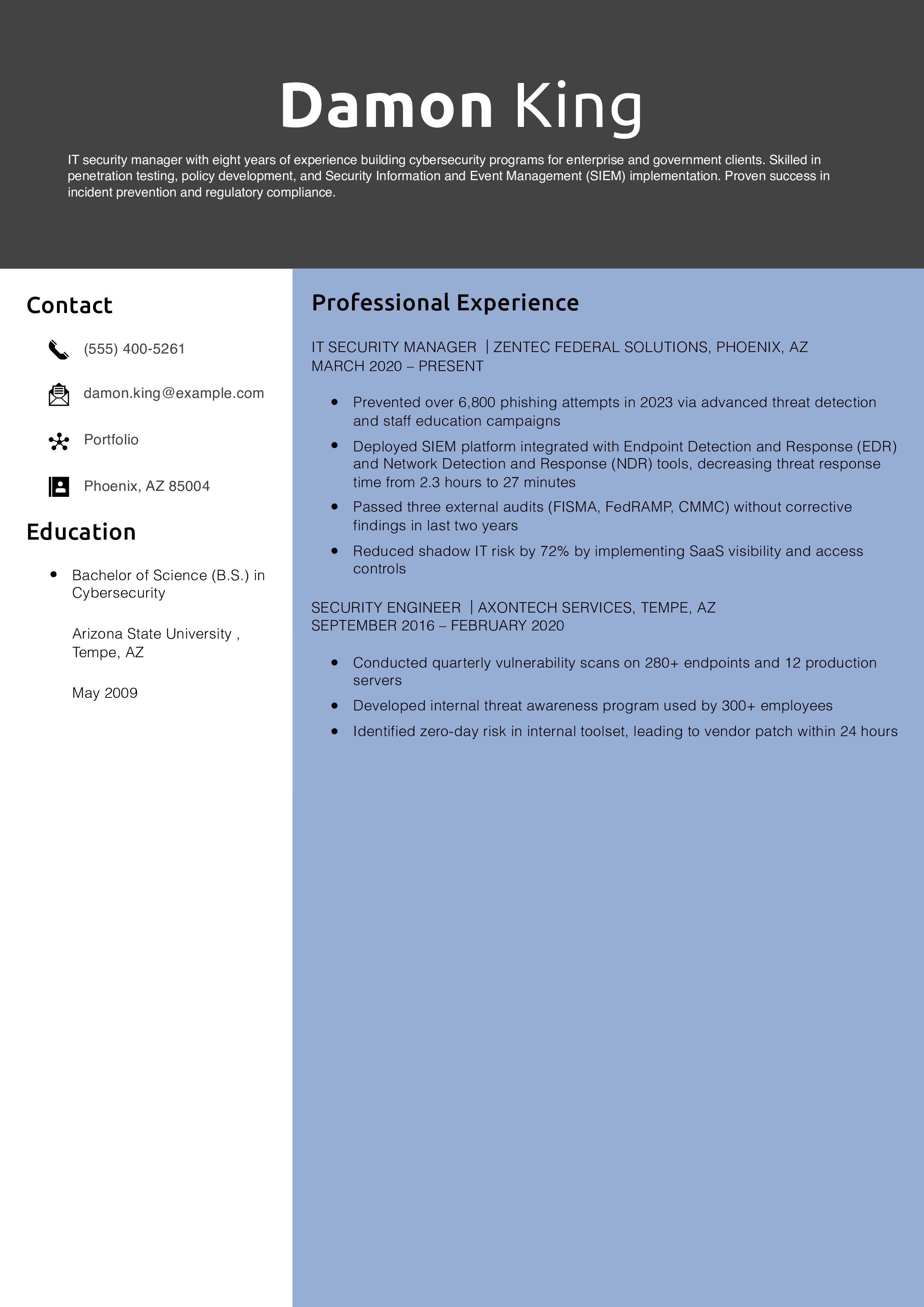 IT Security Manager Resume Example