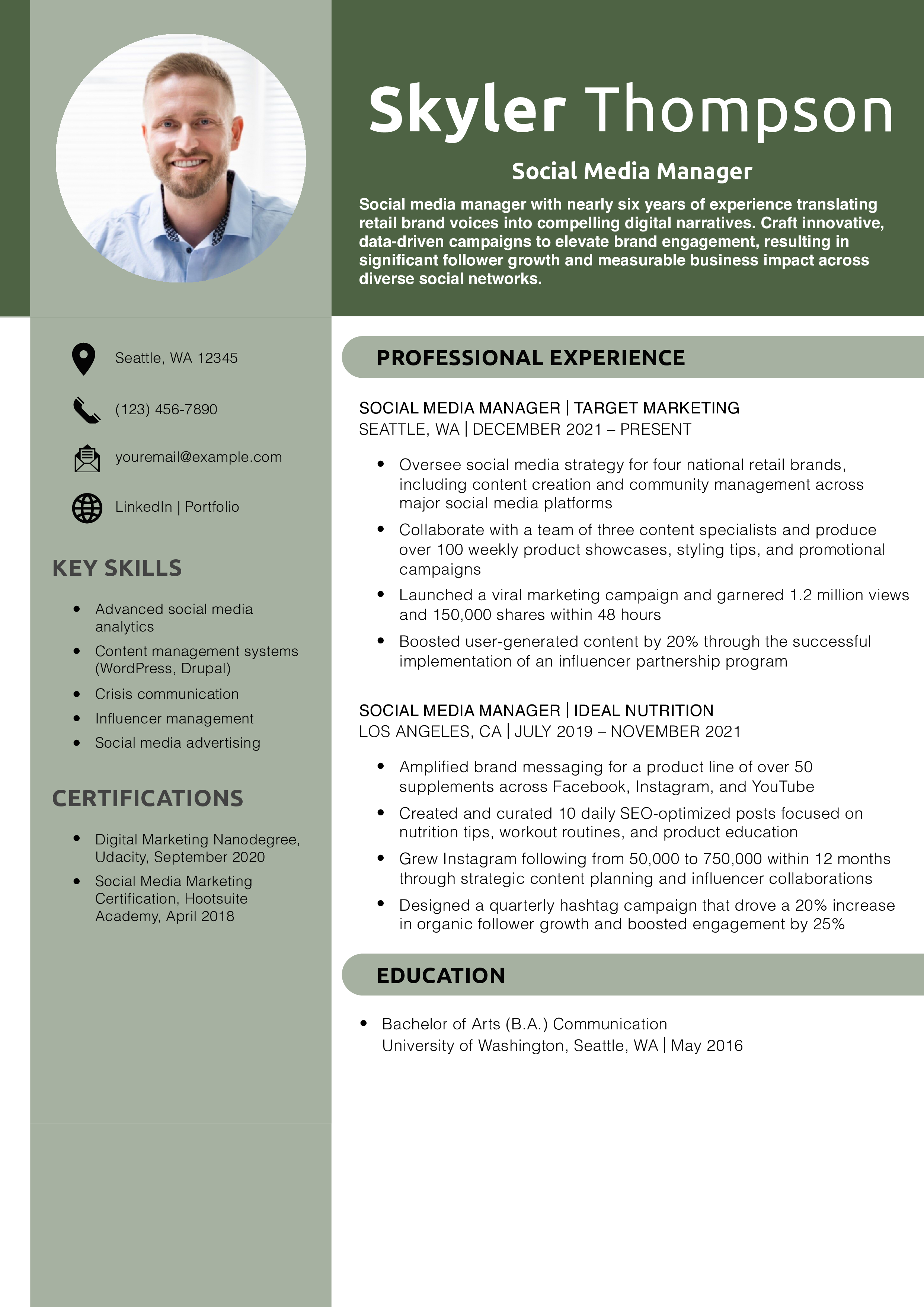 Social Media Manager Resume Example