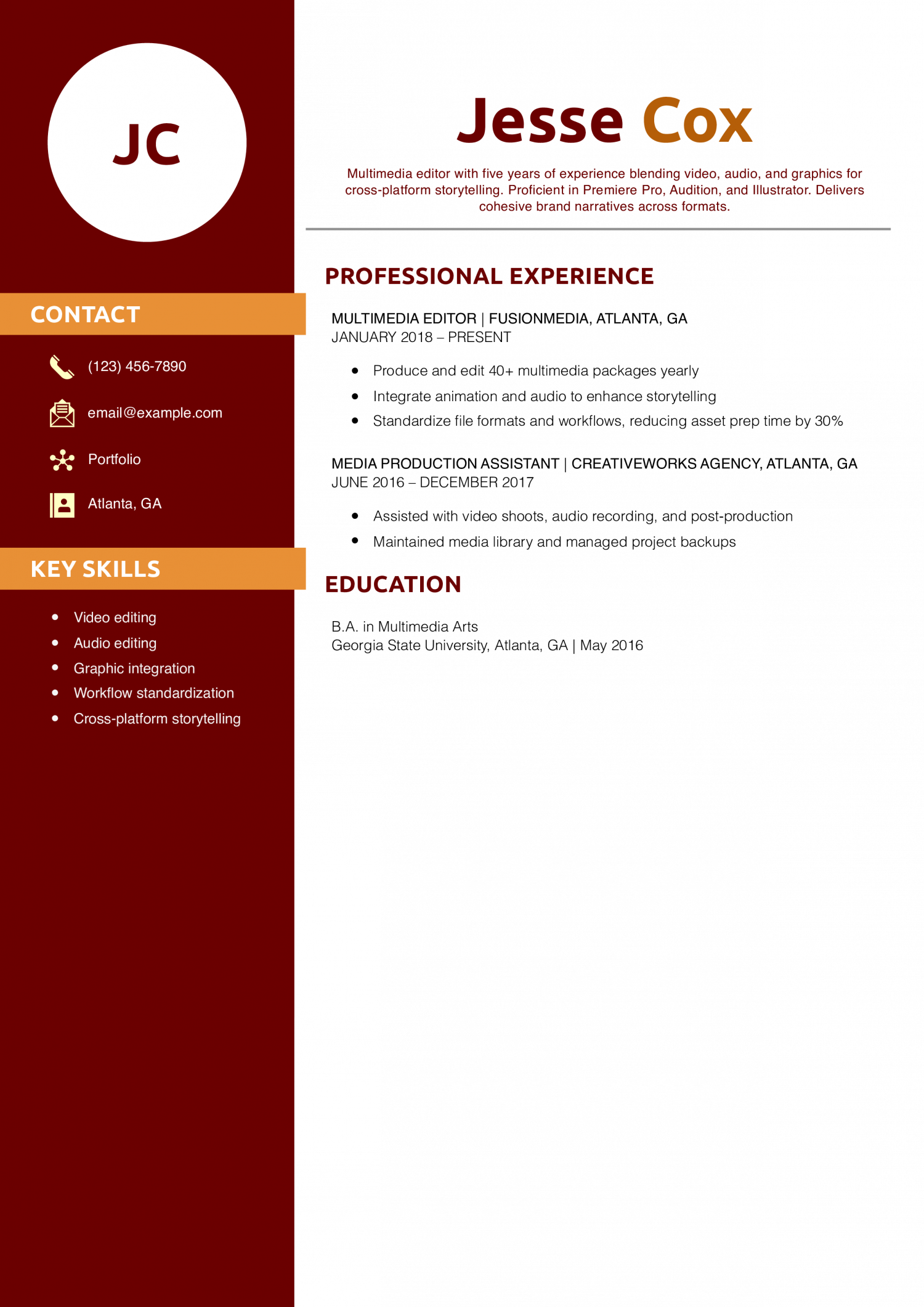 Multimedia Editor Resume Example