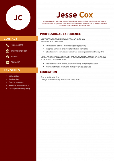 Multimedia Editor Resume Example