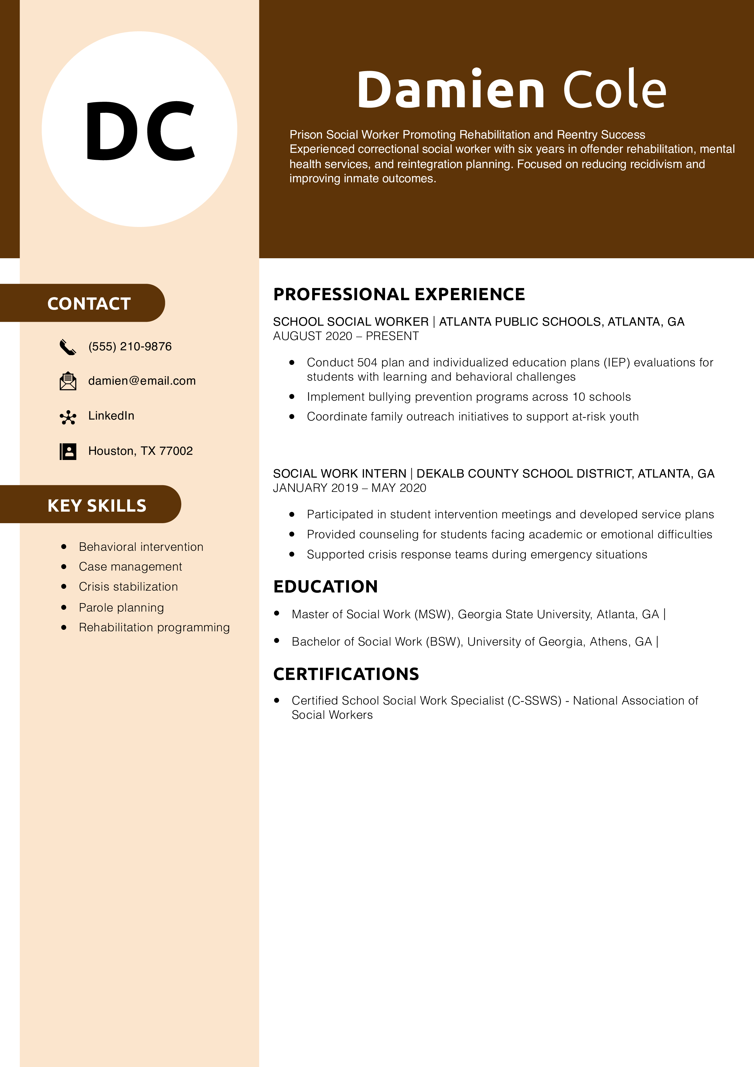 Prison Social Worker Resume Example