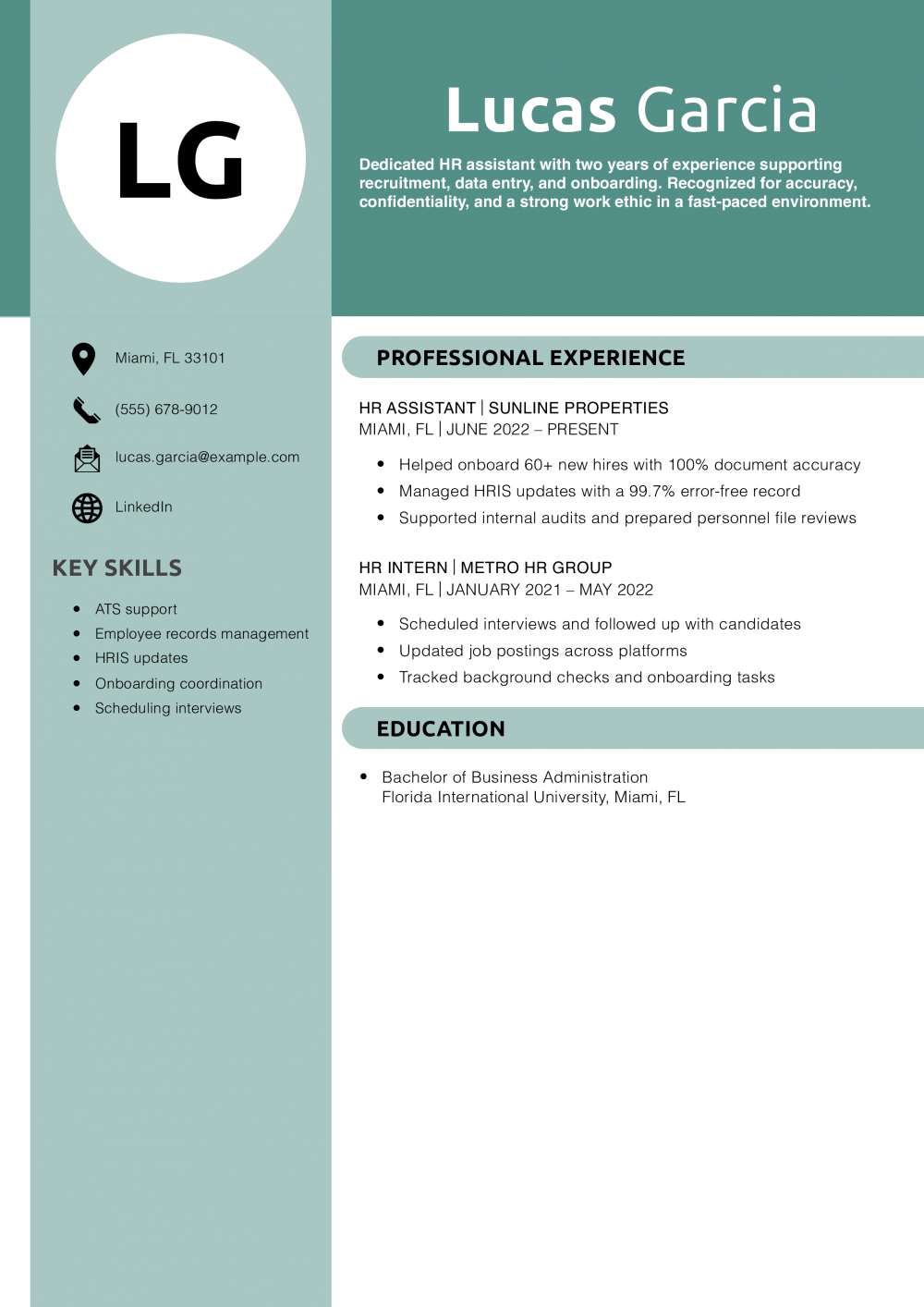HR Assistant Resume Example