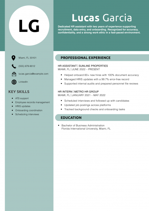 HR Assistant Resume Example