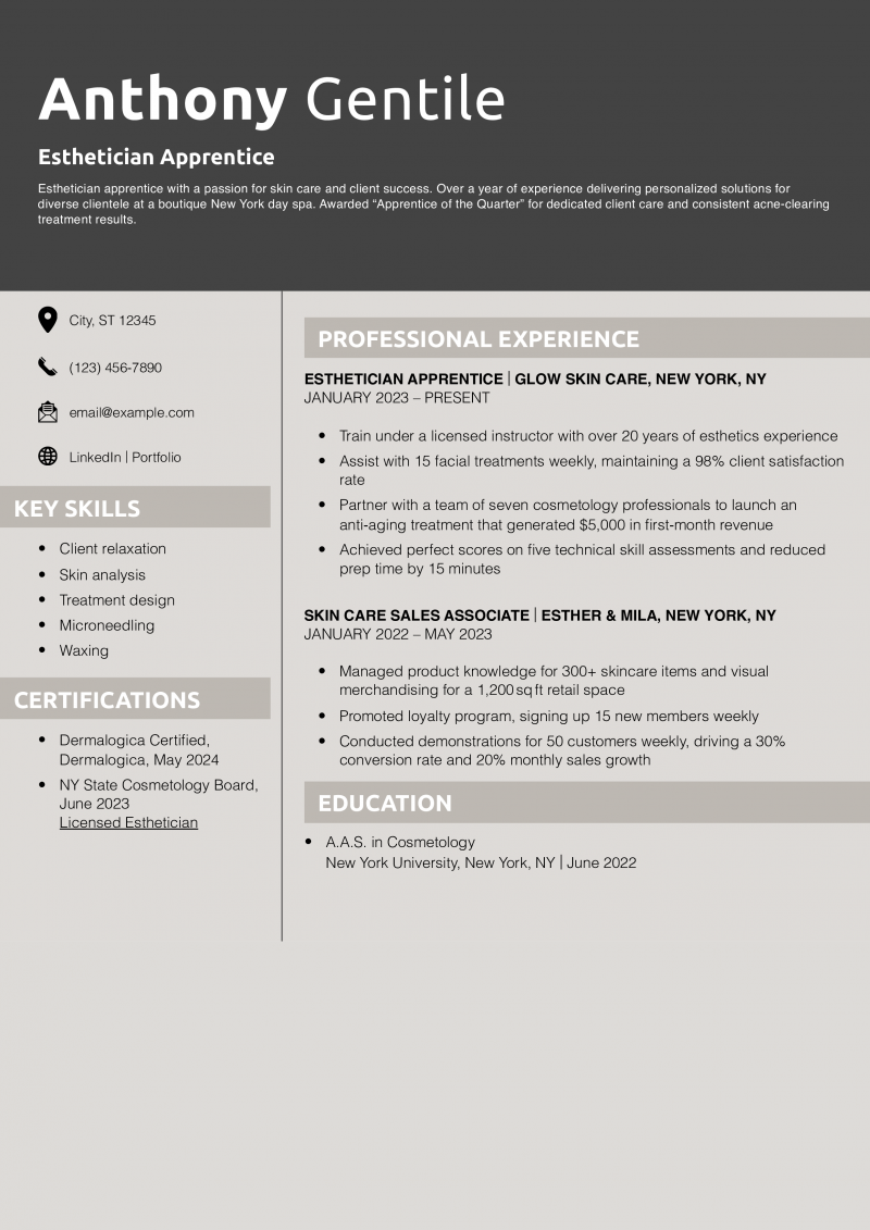 Esthetician Apprentice Resume Example