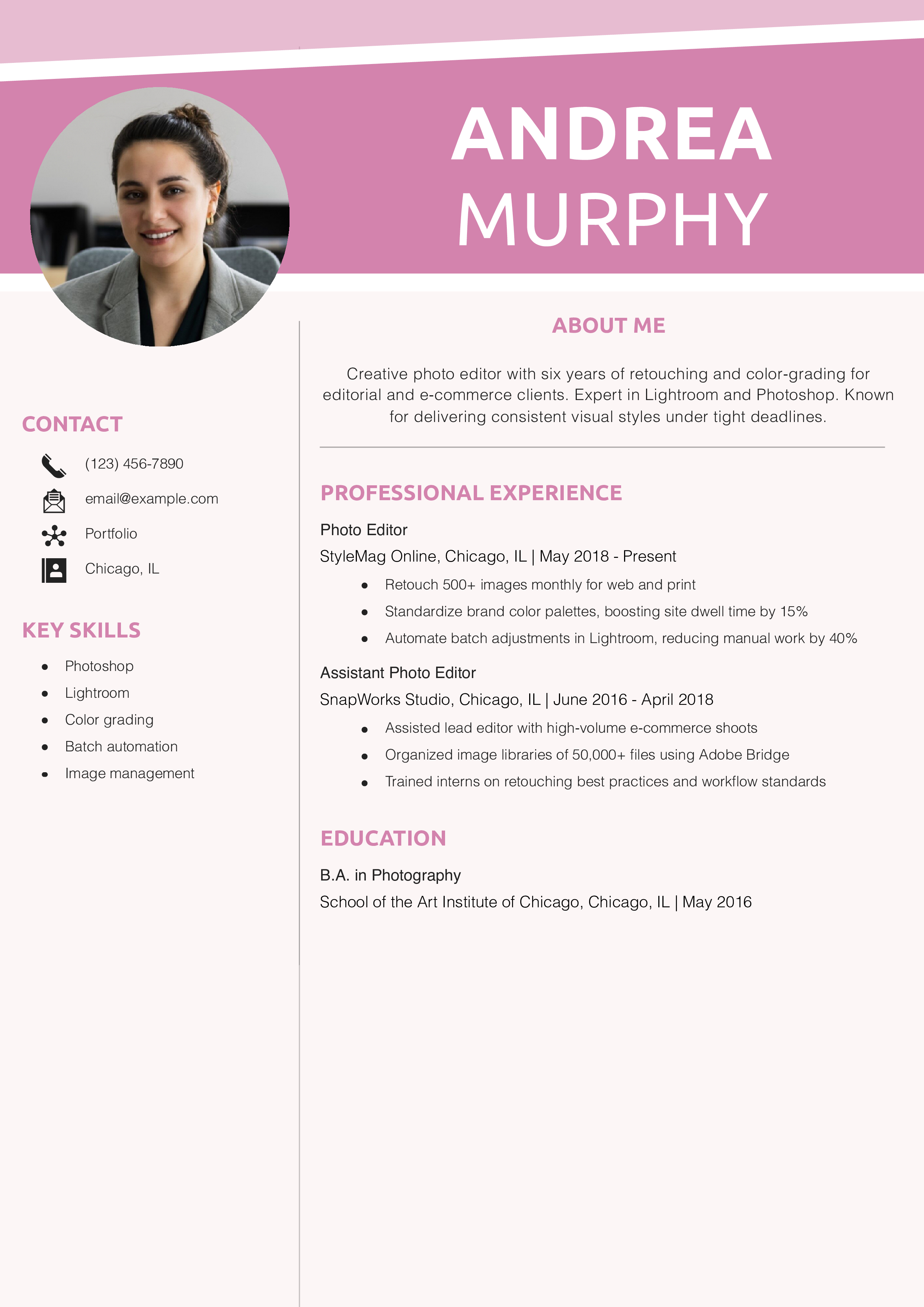 Photo Editor Resume Example