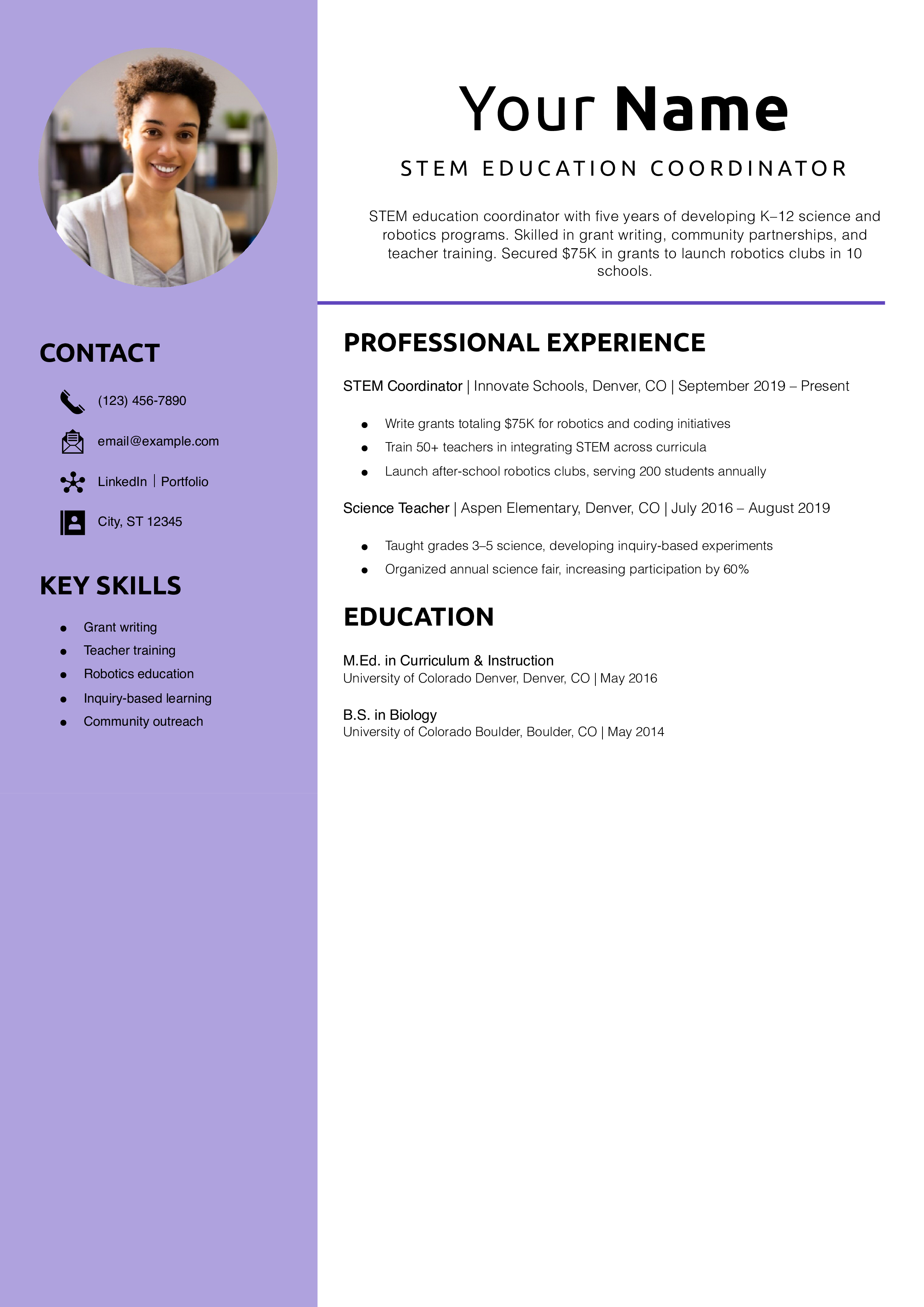 STEM Education Coordinator Resume Example