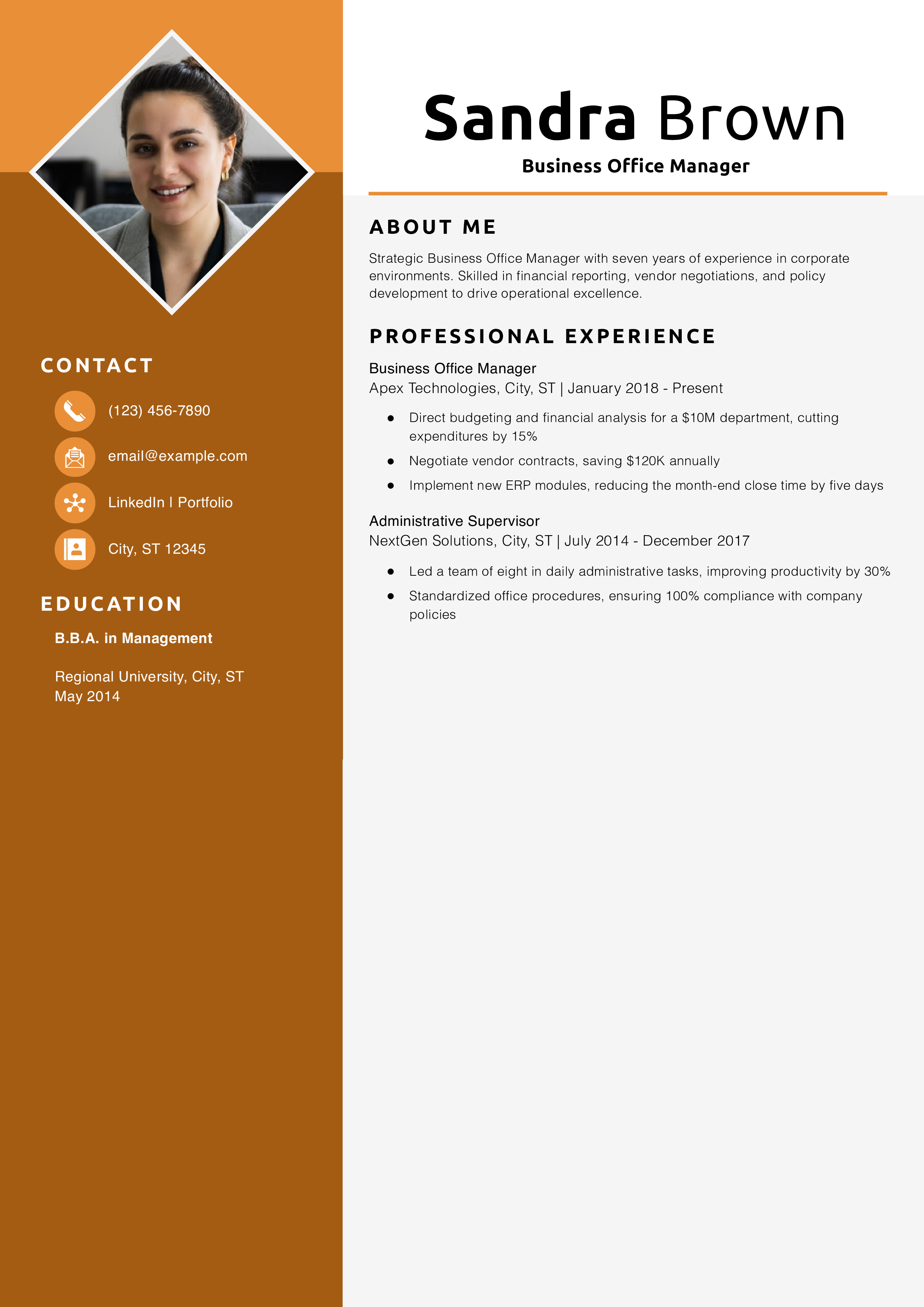 Business Office Manager Resume Example