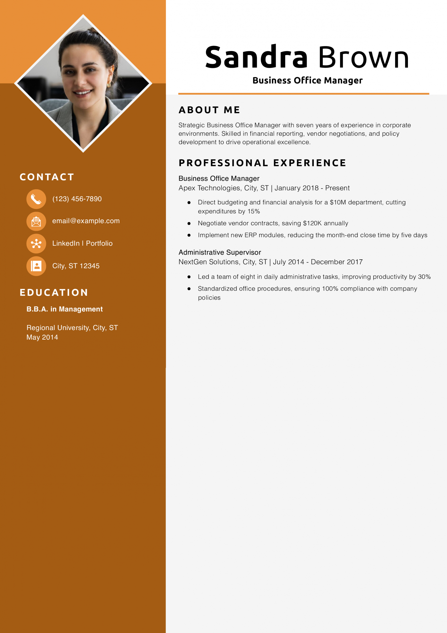 Business Office Manager Resume Example