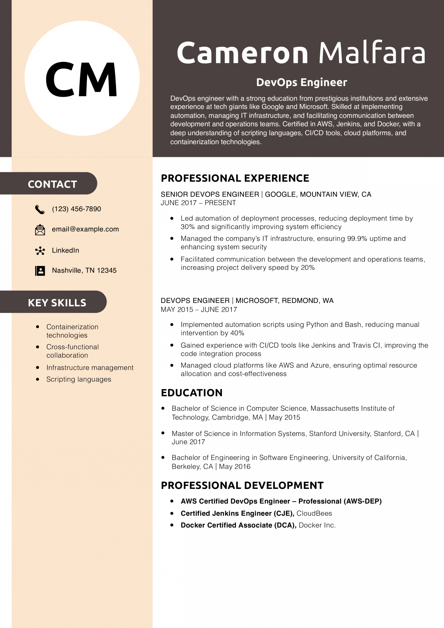 DevOps Engineer Resume Example