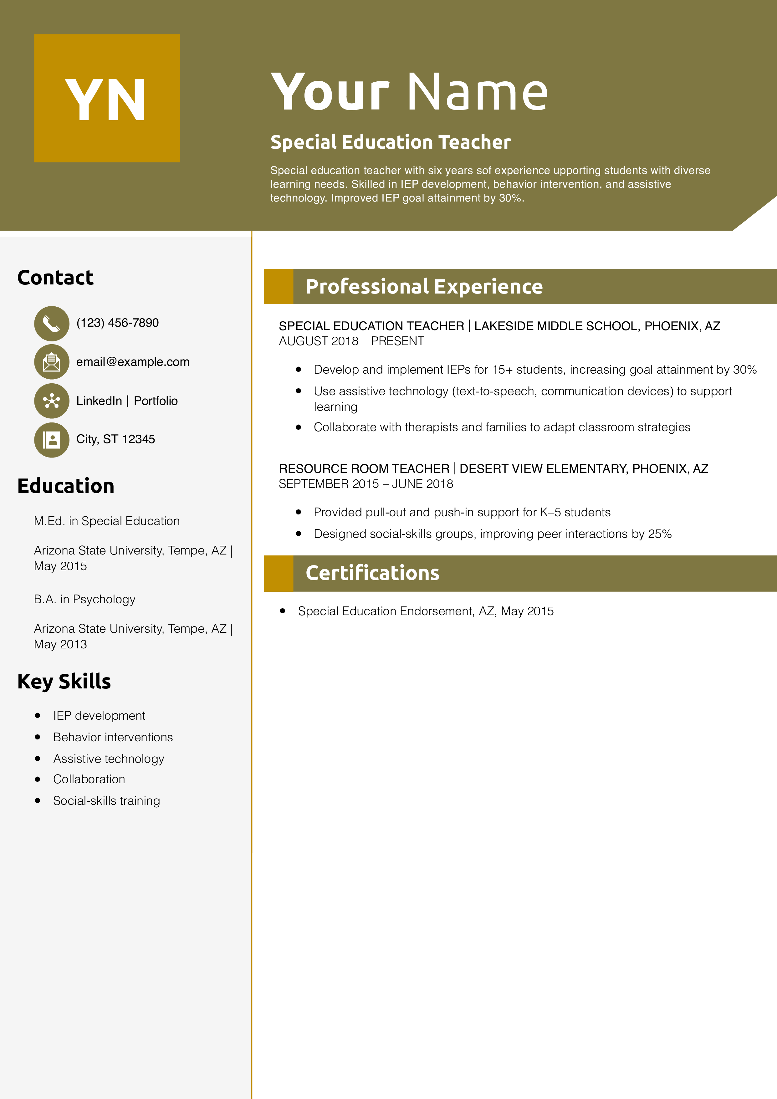 Special Education Teacher Resume Example
