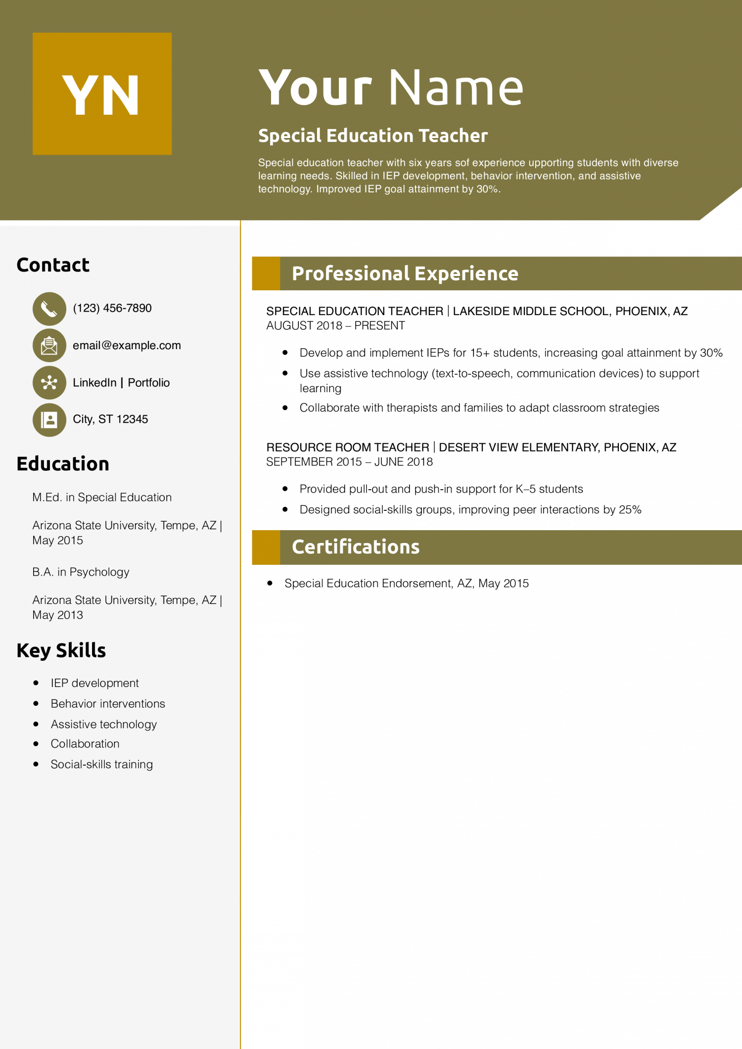 Special Education Teacher Resume Example