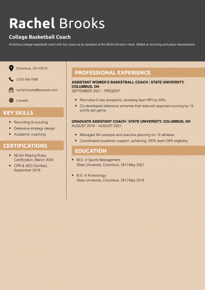 College Basketball Coach Resume Example
