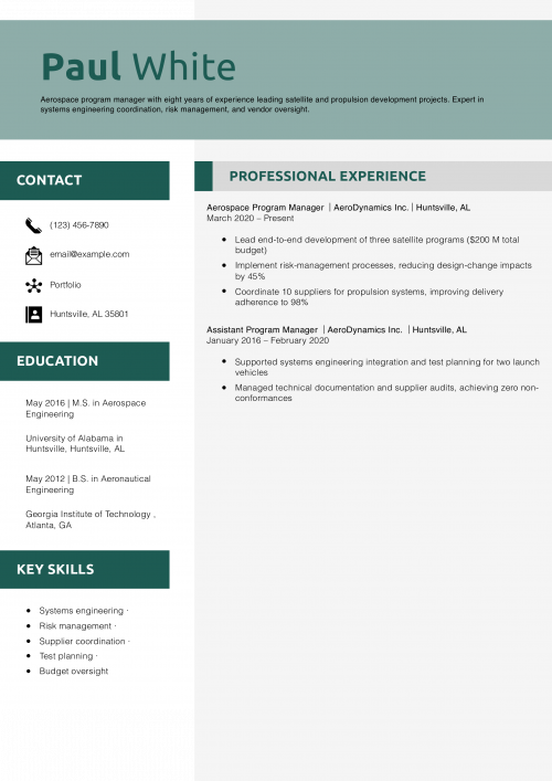Aerospace Program Manager Resume Example
