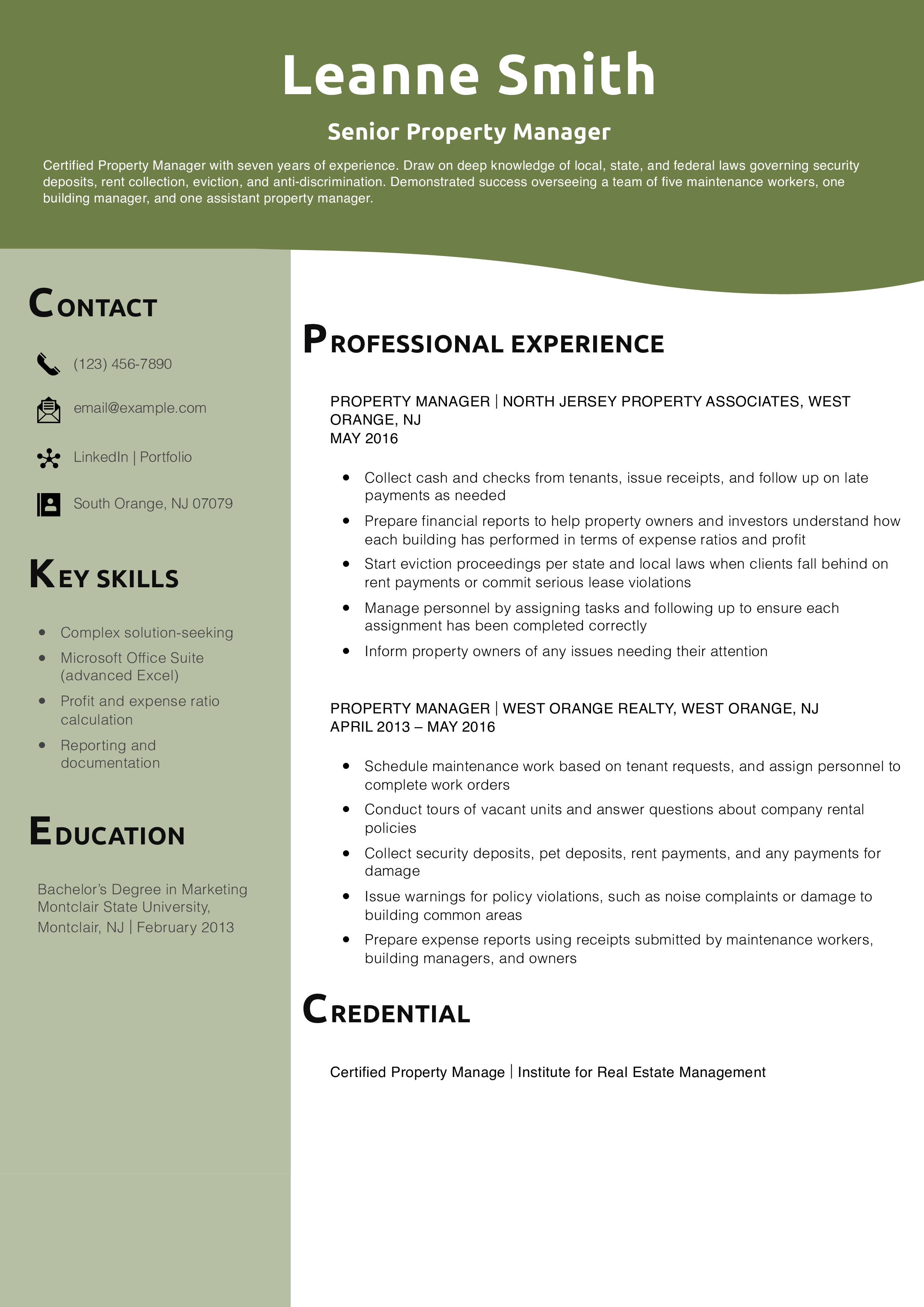 Senior Property Manager Resume Example