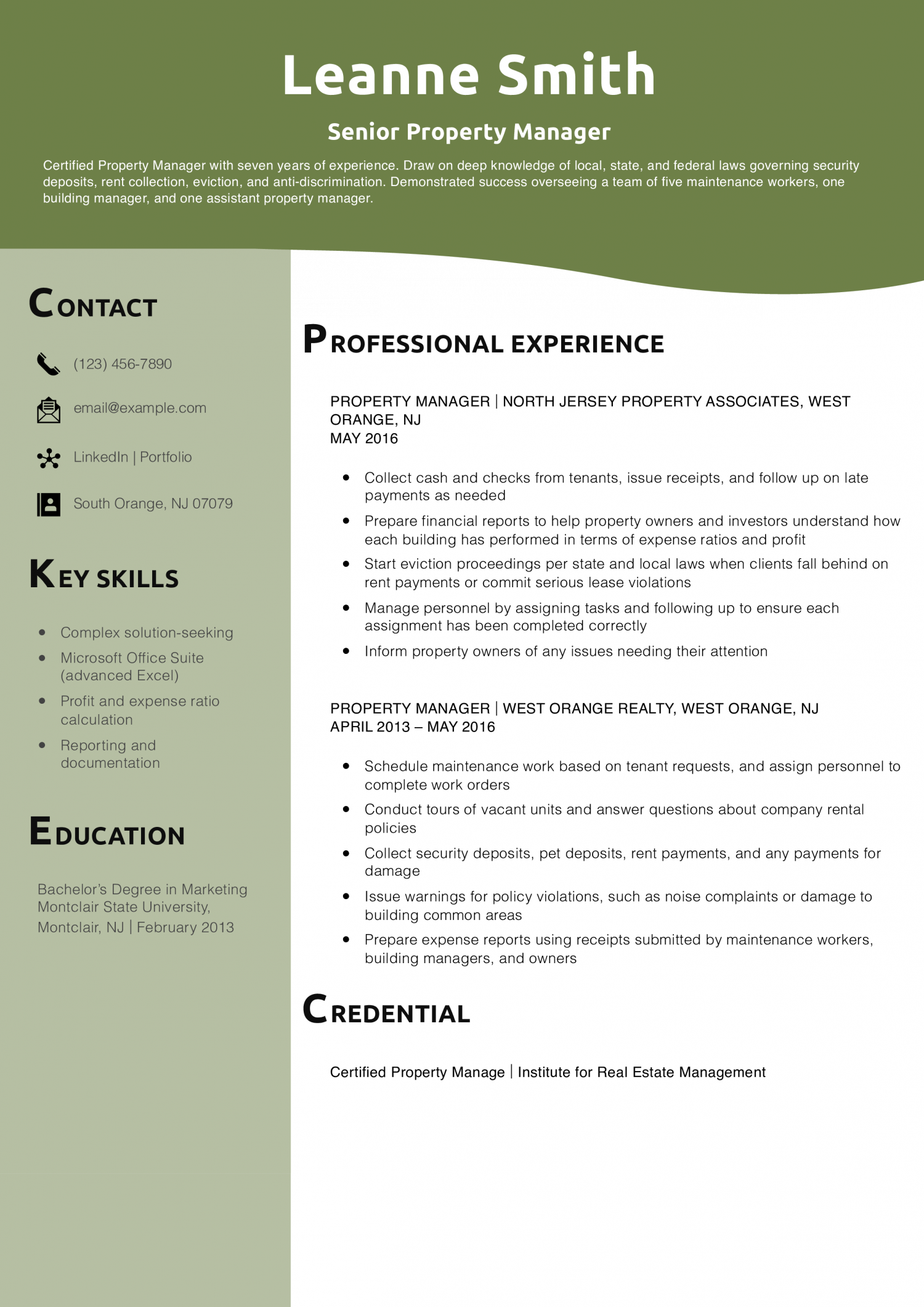 Senior Property Manager Resume Example