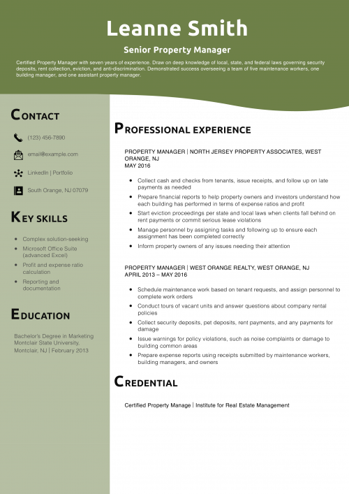 Senior Property Manager Resume Example