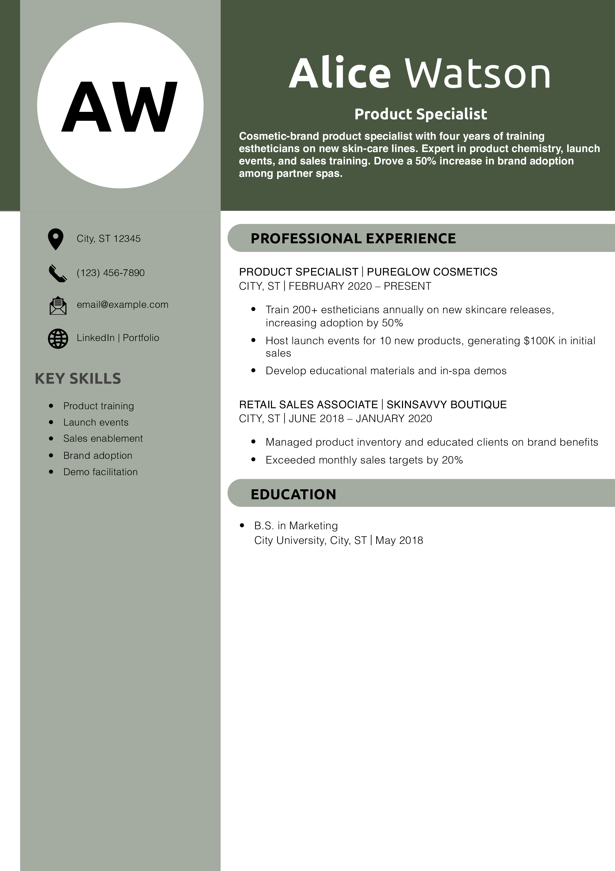 Product Specialist Resume Example