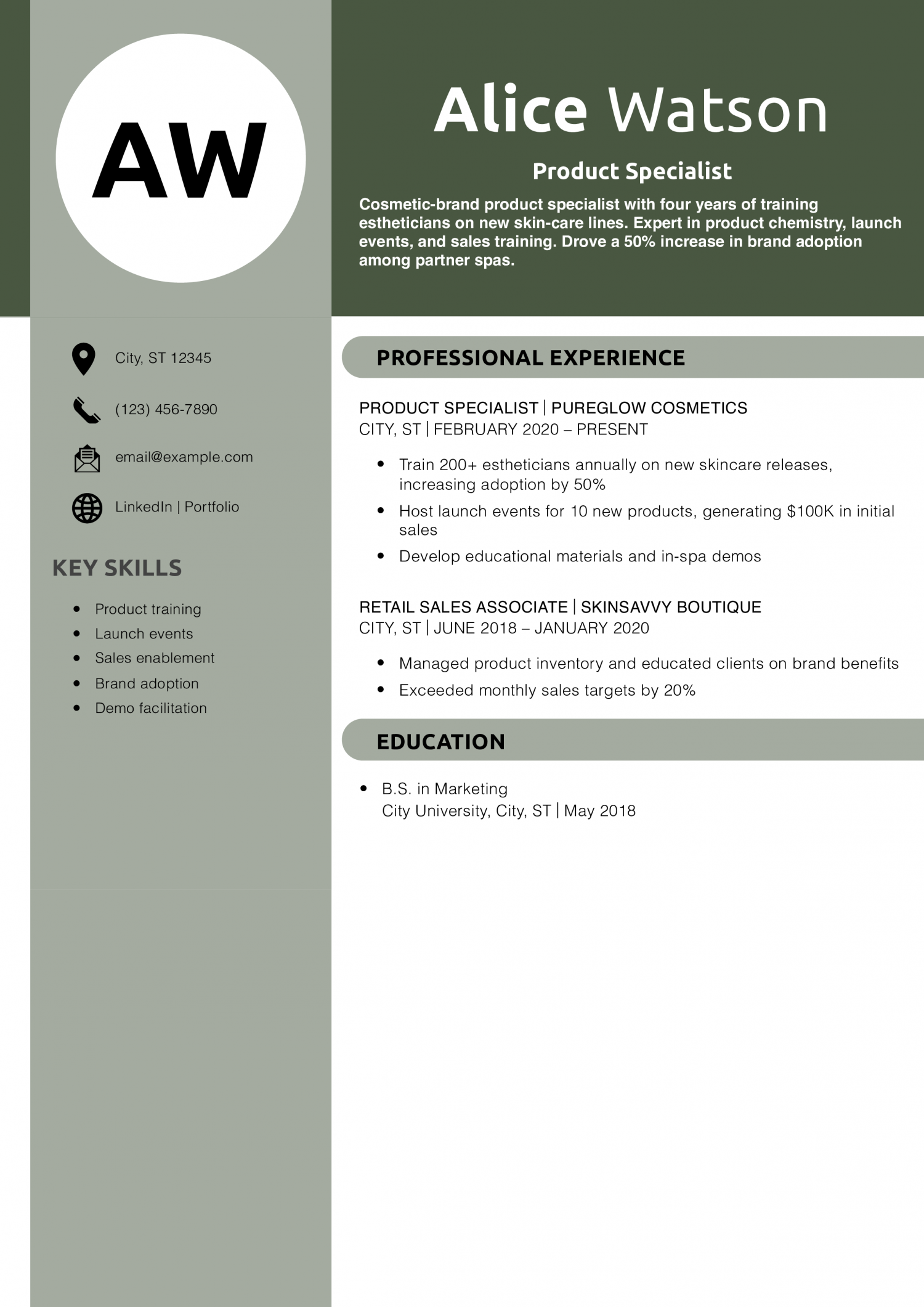Product Specialist Resume Example