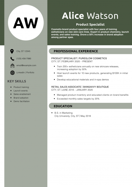 Product Specialist Resume Example
