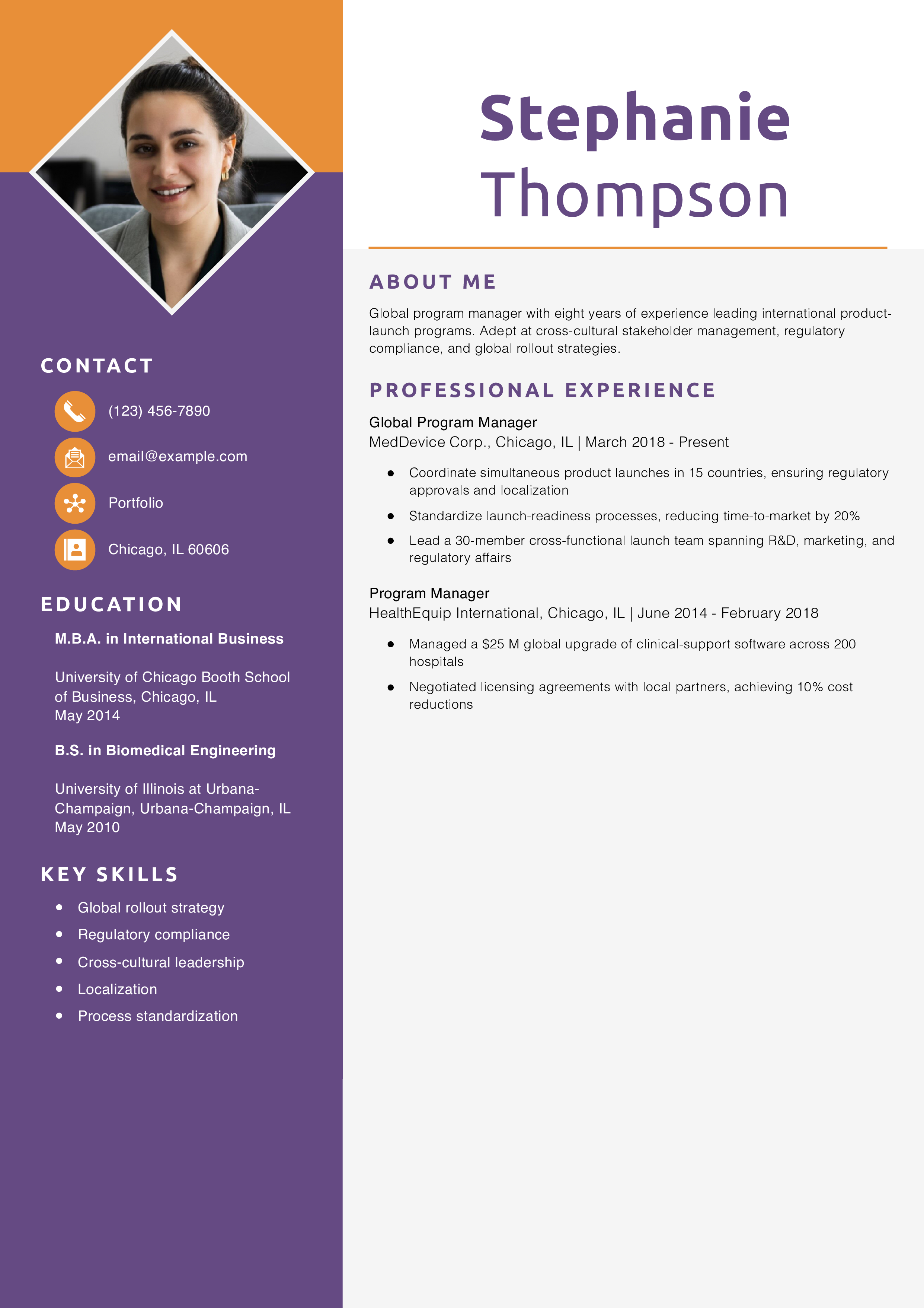 Global Program Manager Resume Example