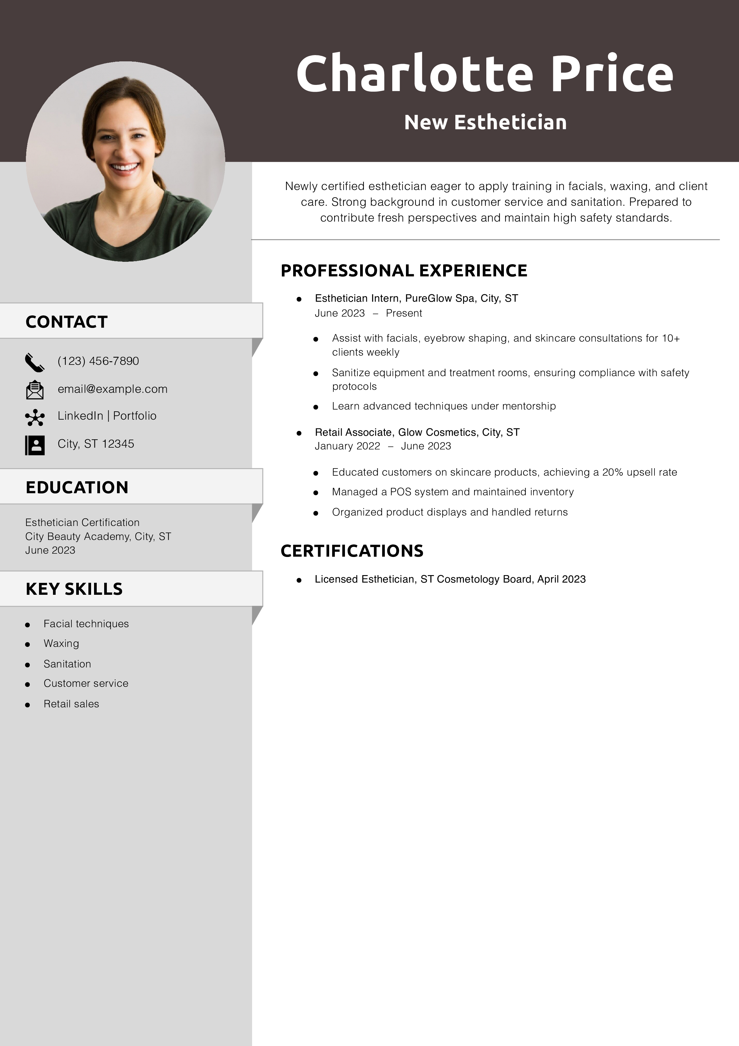 New Esthetician Resume Example