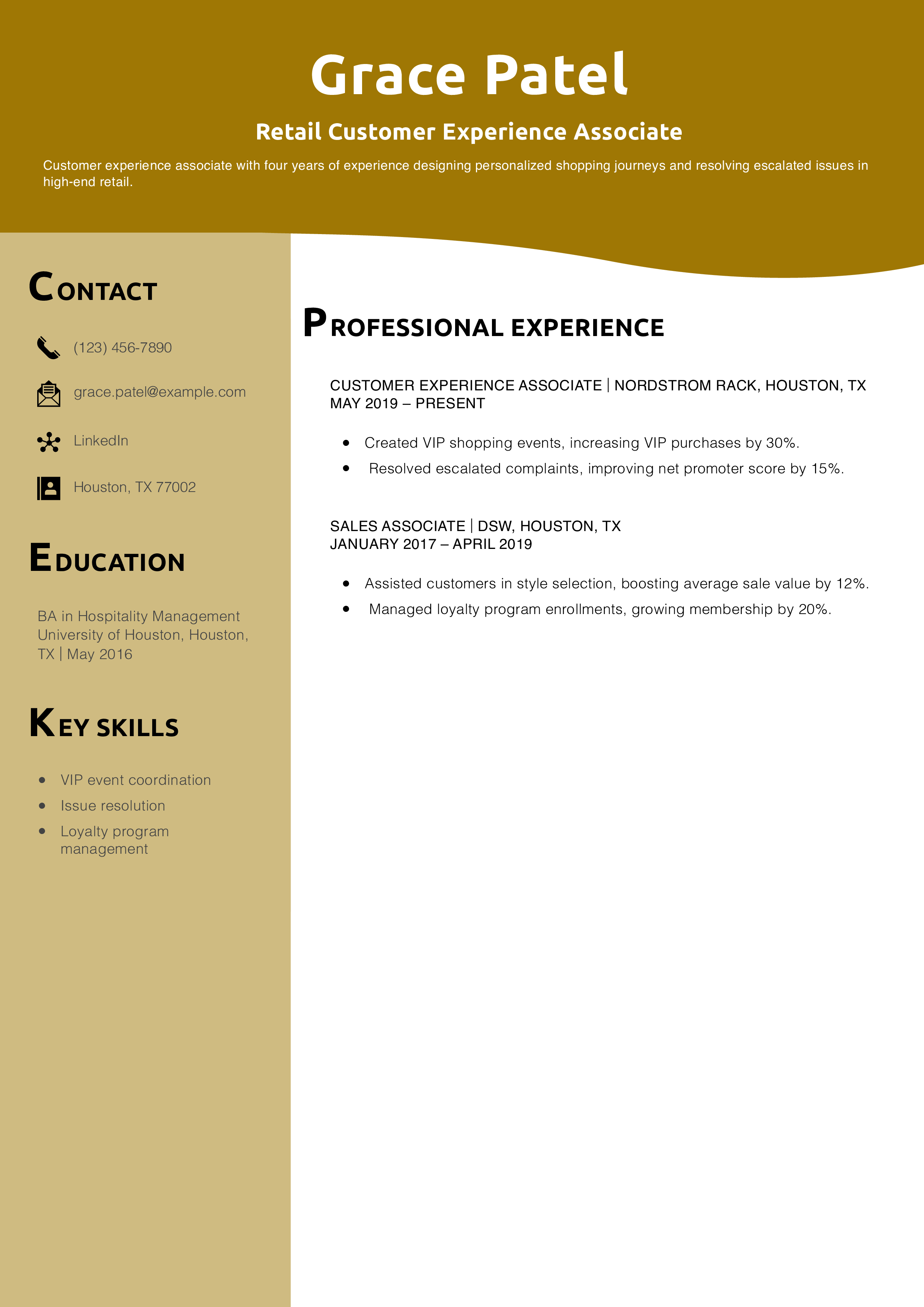 Retail Customer Experience Associate Resume Example