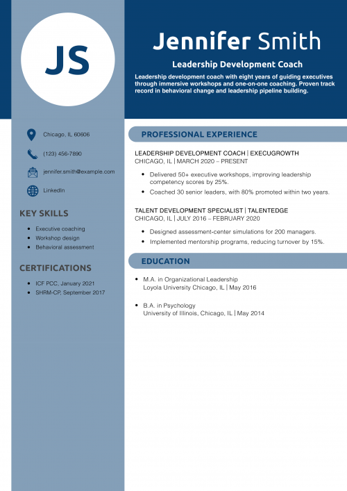 Leadership Development Coach Resume Example