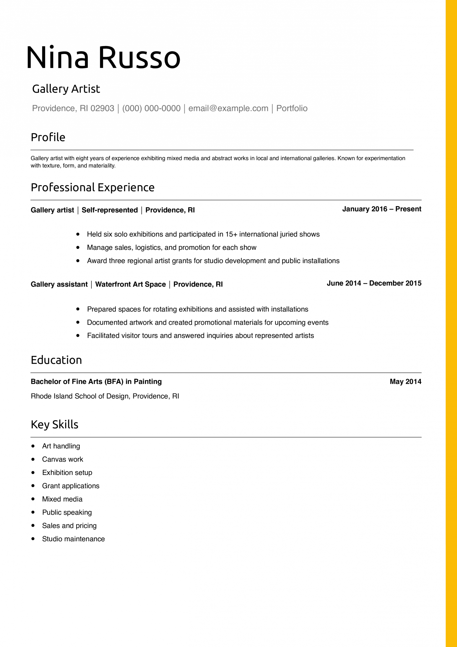 Gallery Artist Resume Example