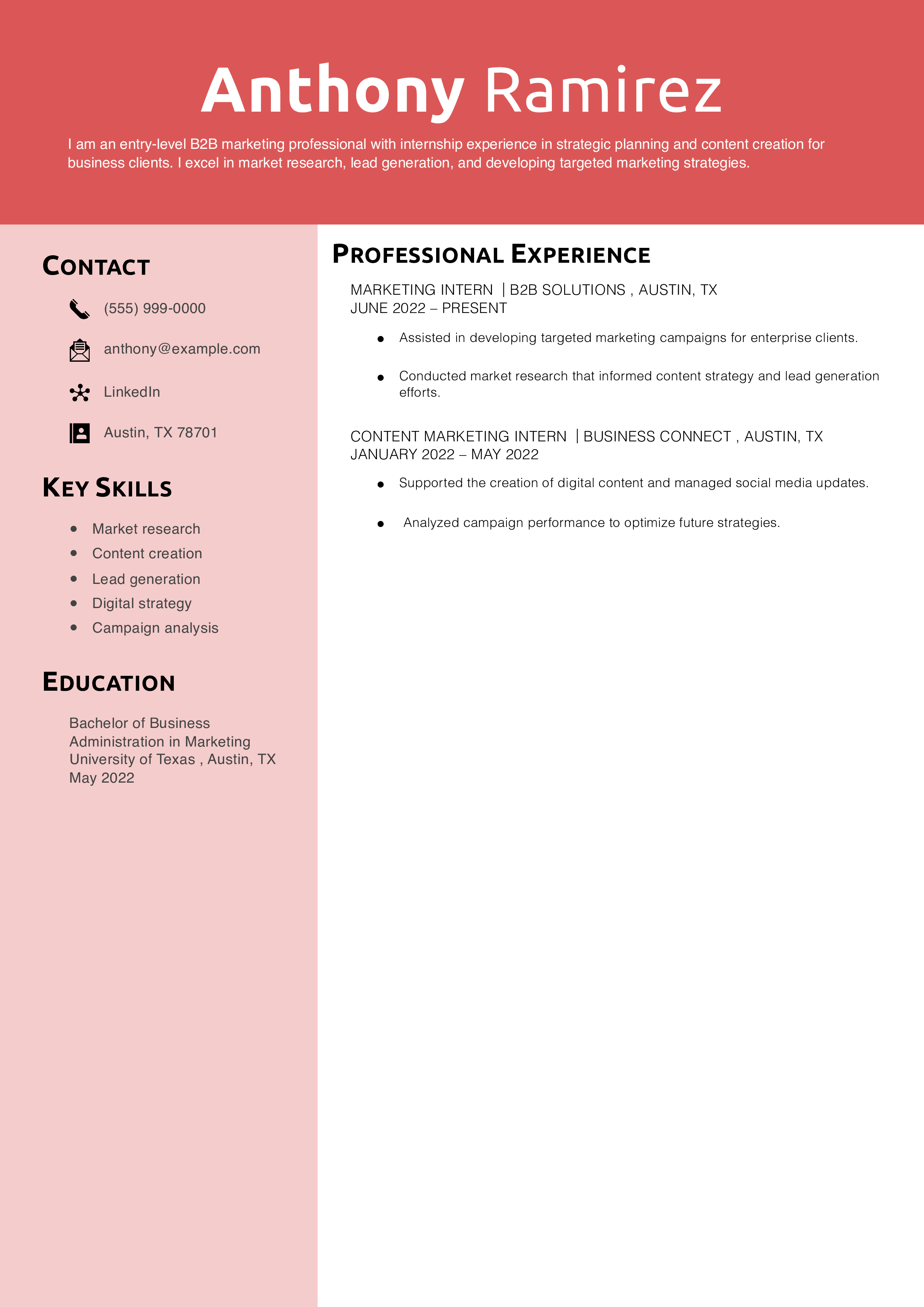 B2B Marketing Resume Example