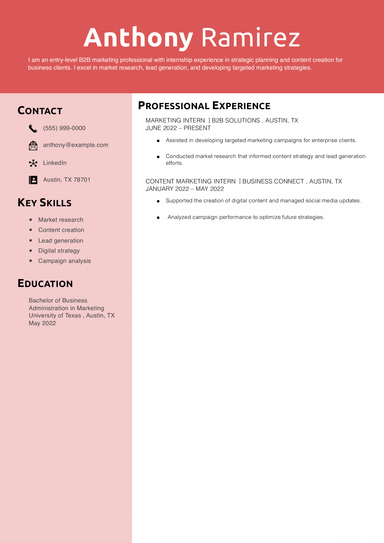 B2B Marketing Resume Example