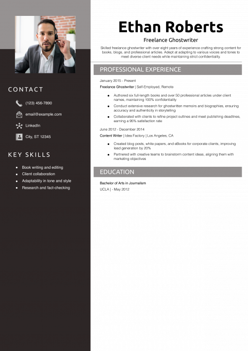 Freelance Ghostwriter Resume Example