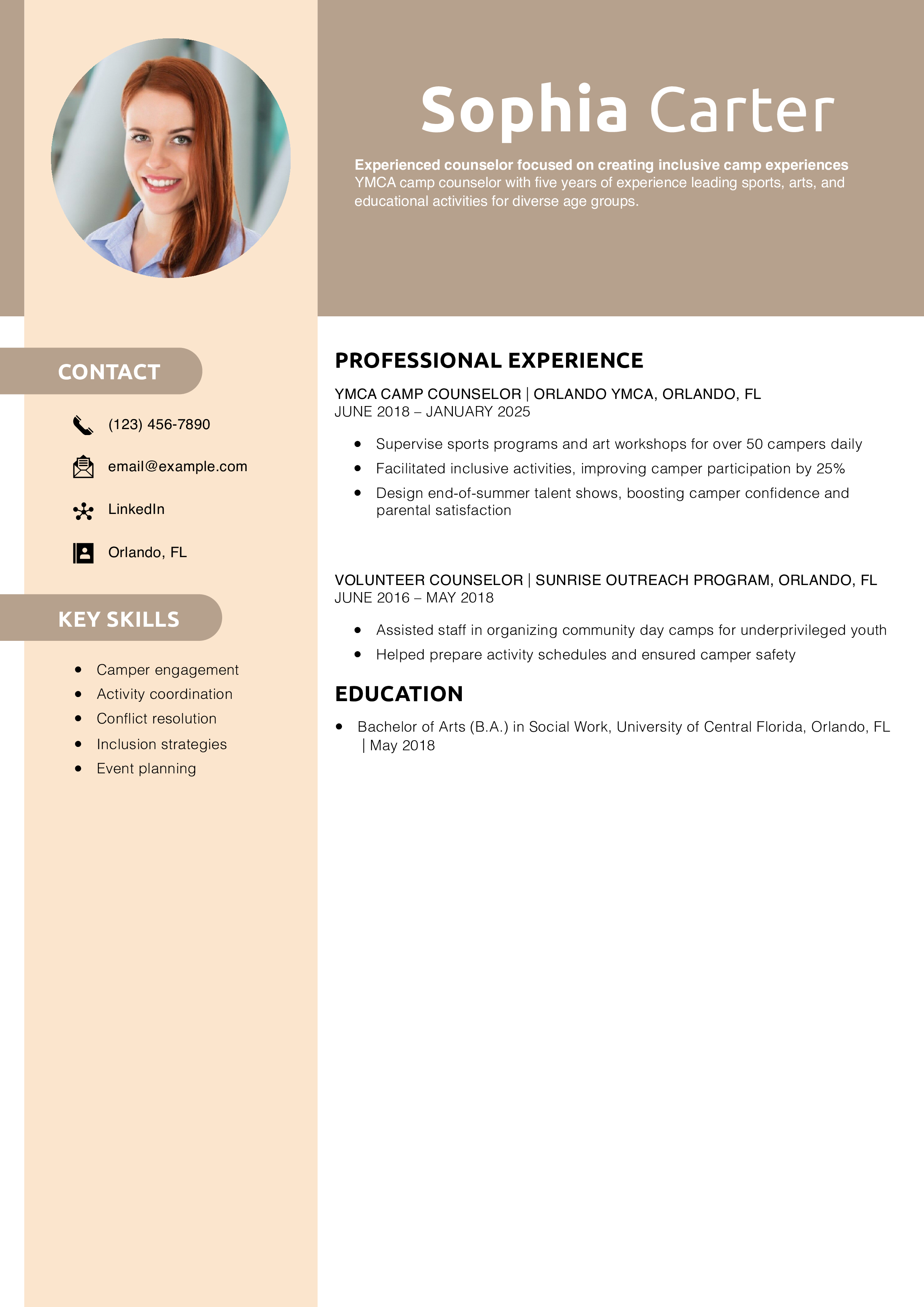 YMCA Camp Counselor Resume