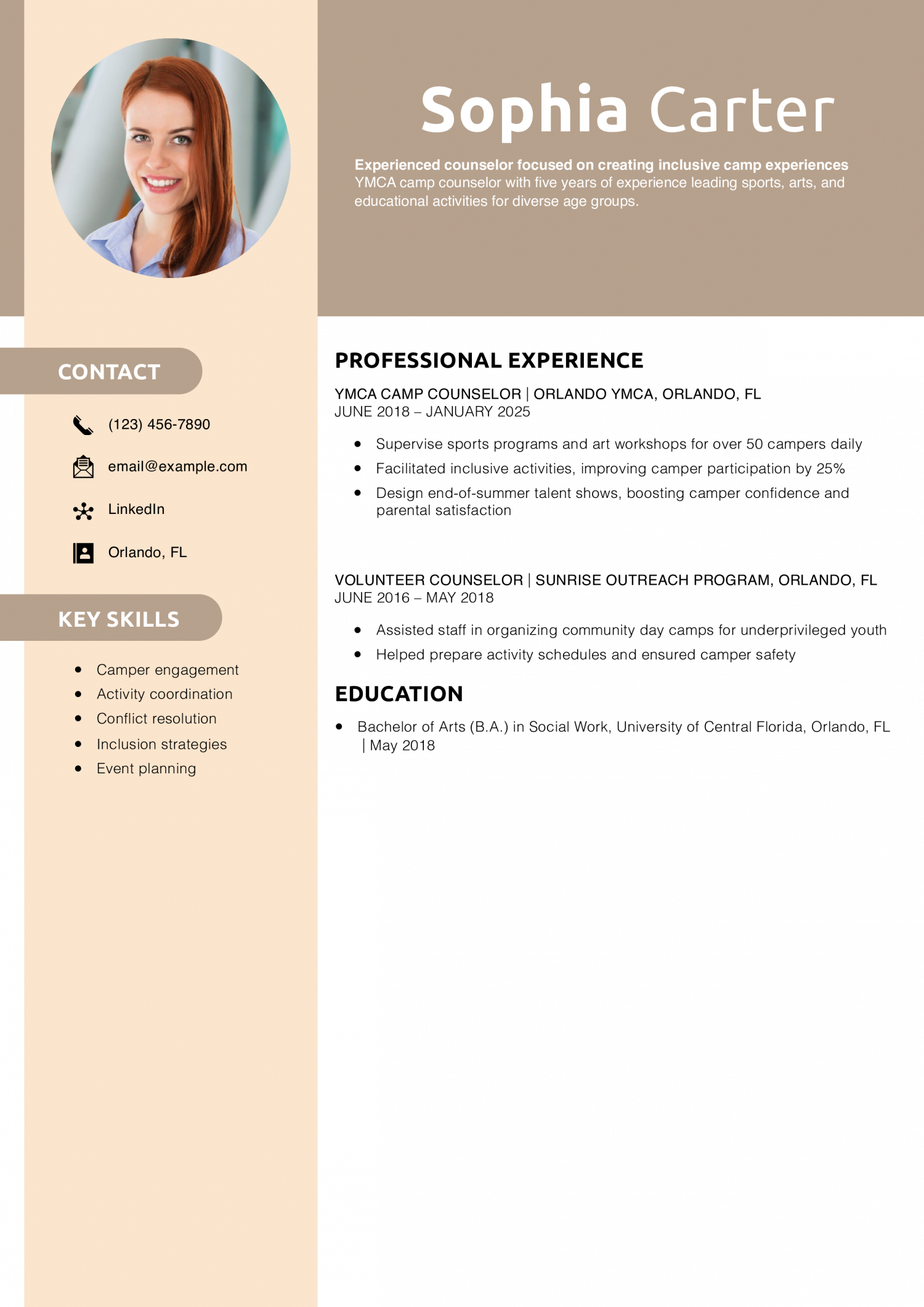 YMCA Camp Counselor Resume