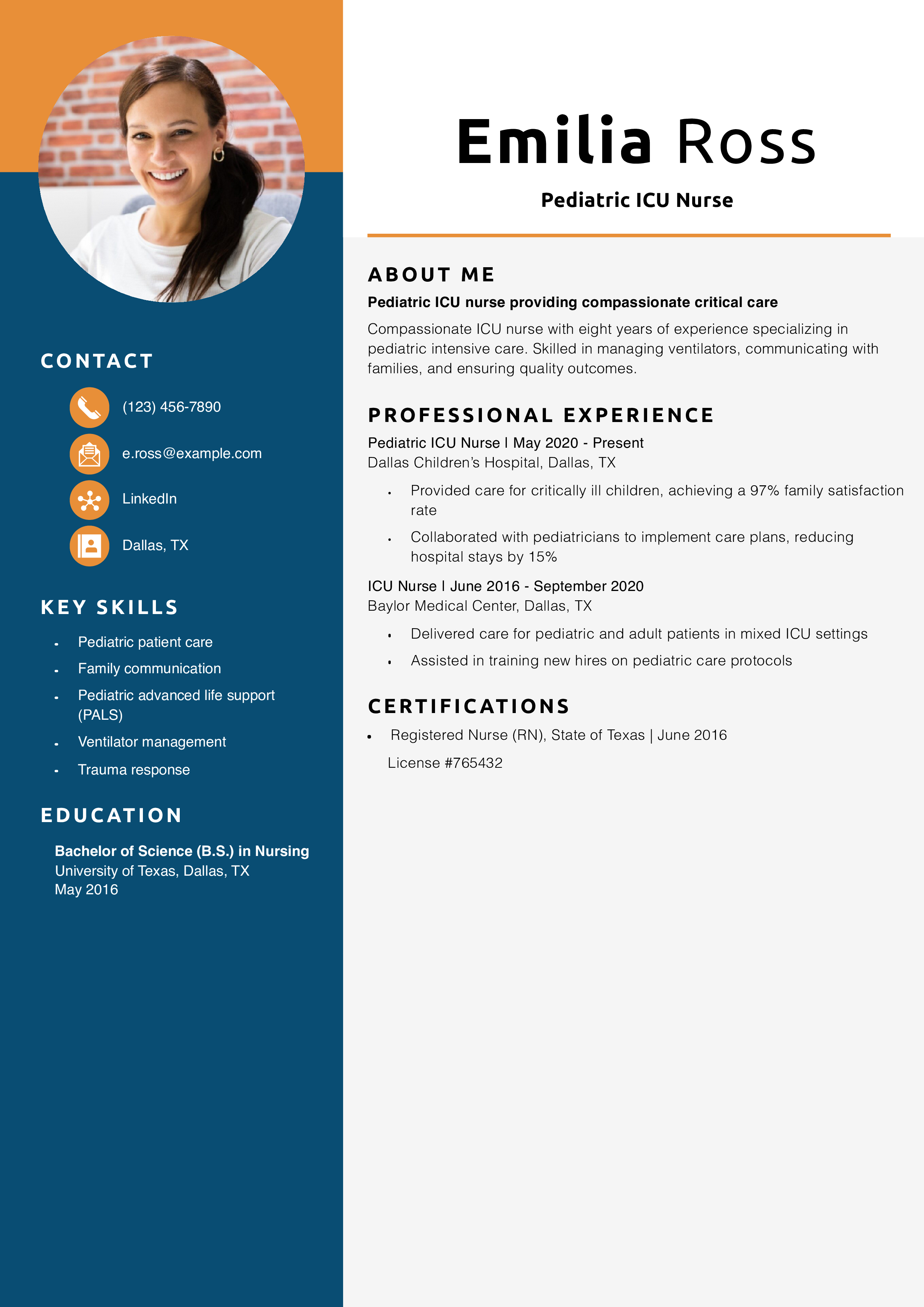 Pediatric ICU Nurse Resume
