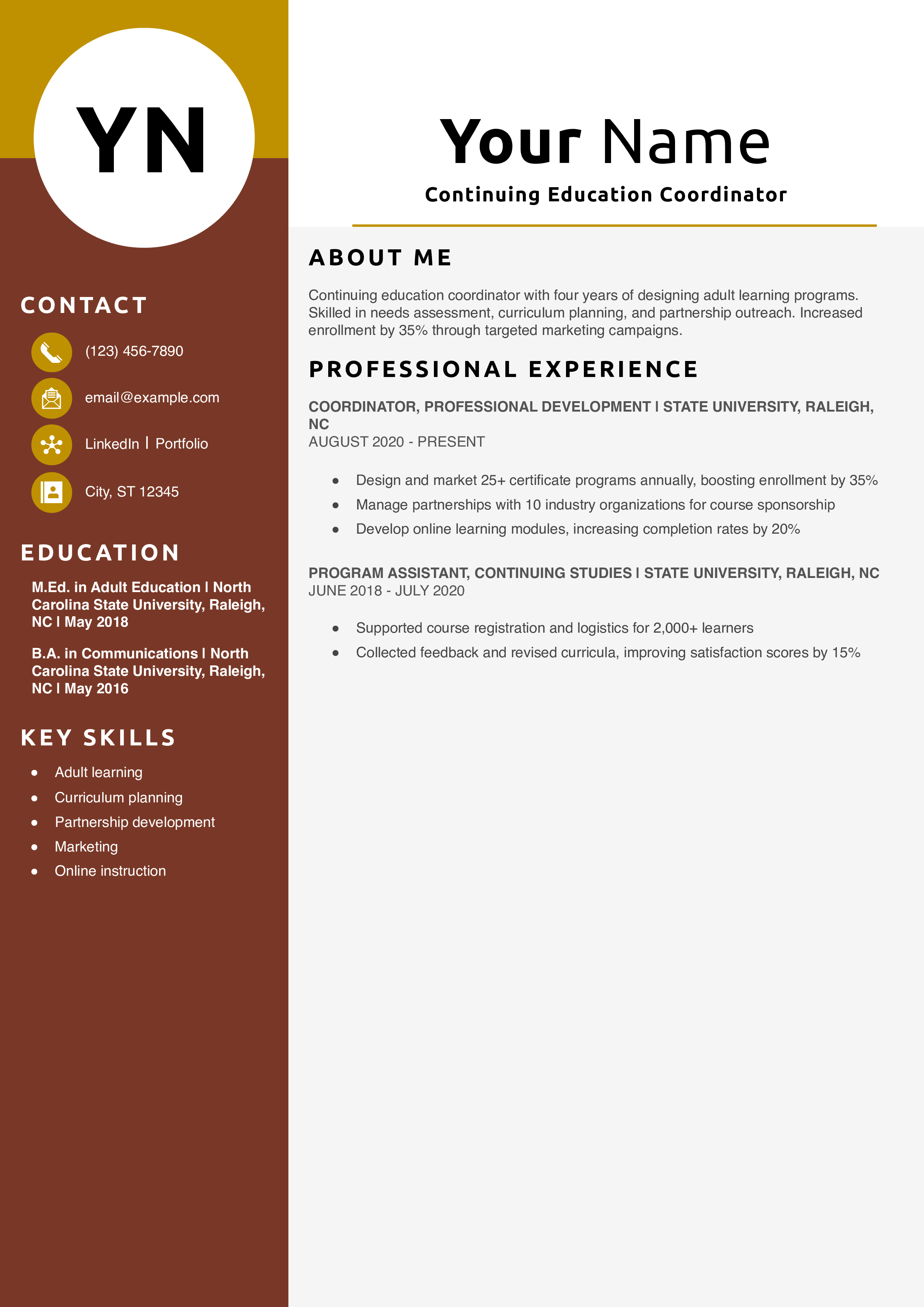 Continuing Education Coordinator Resume Example