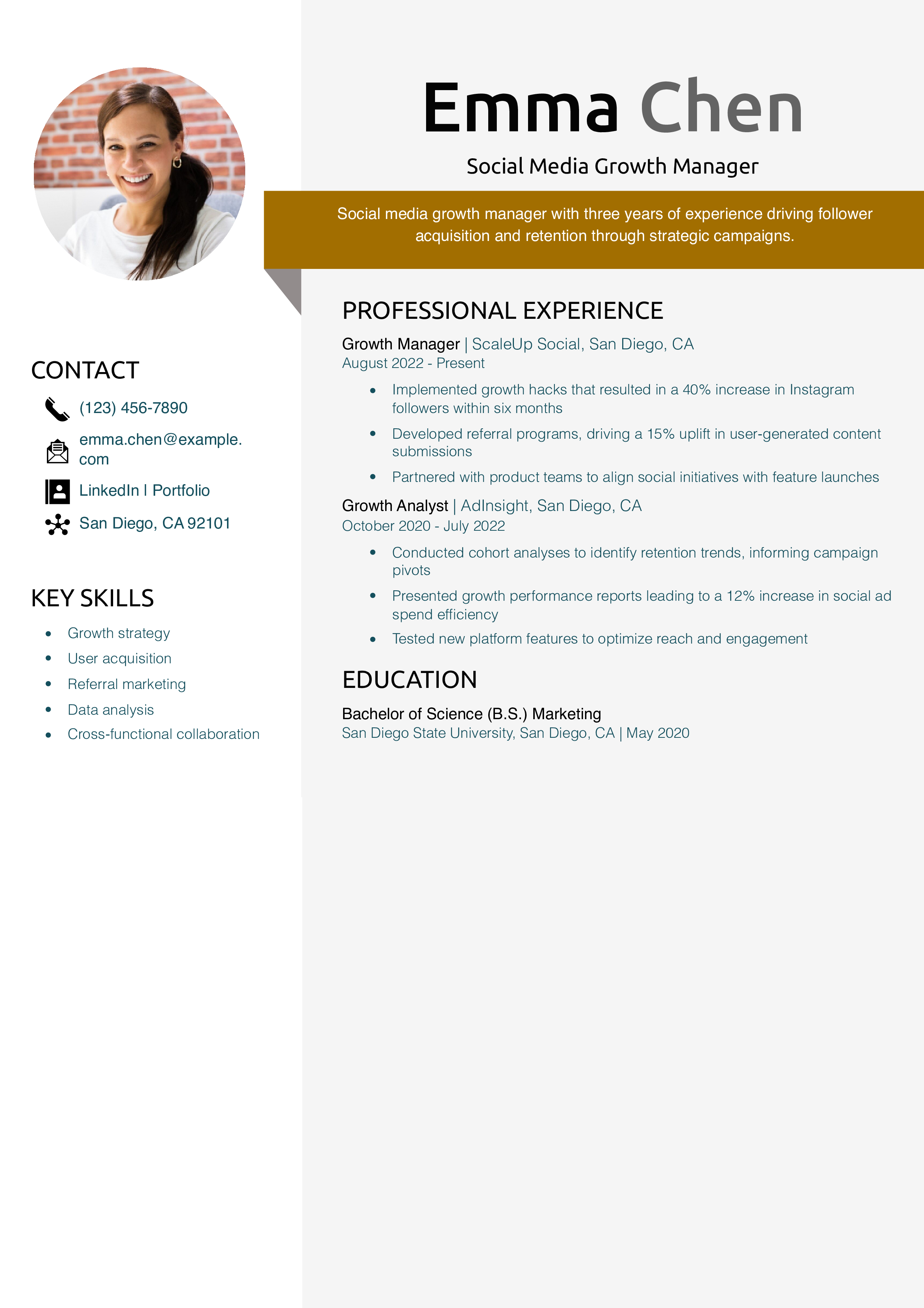Social Media Growth Manager Resume Example