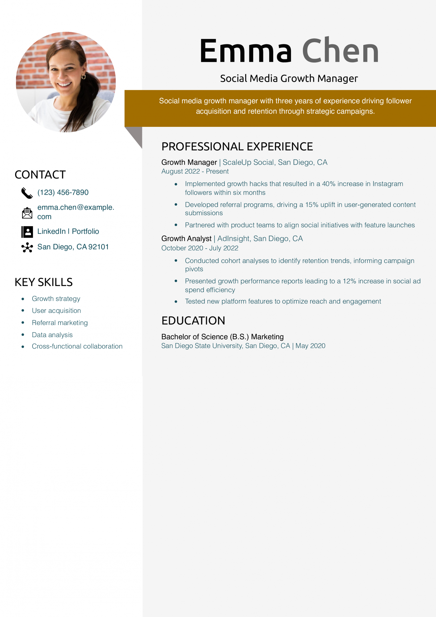 Social Media Growth Manager Resume Example