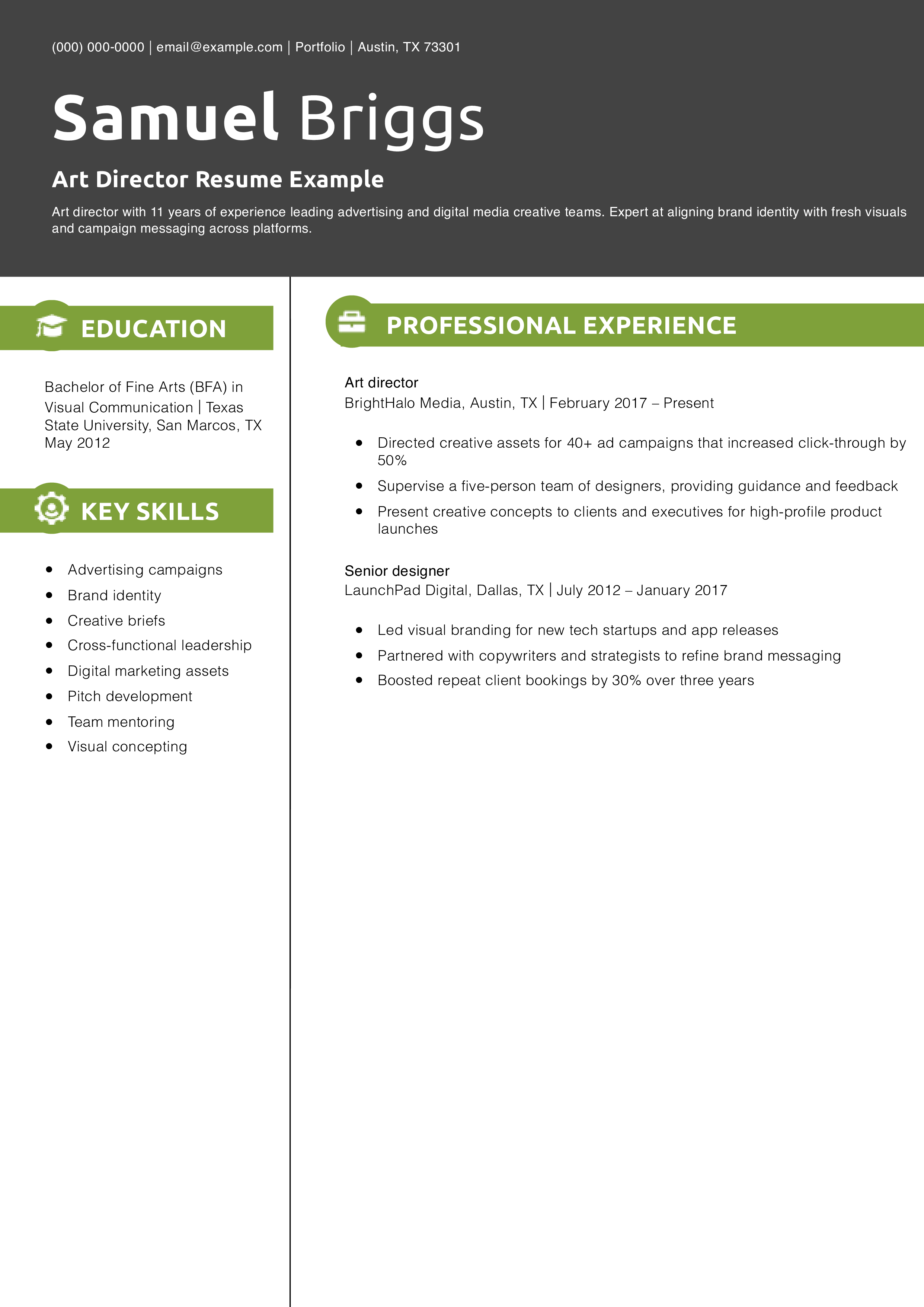 Art Director Resume Example