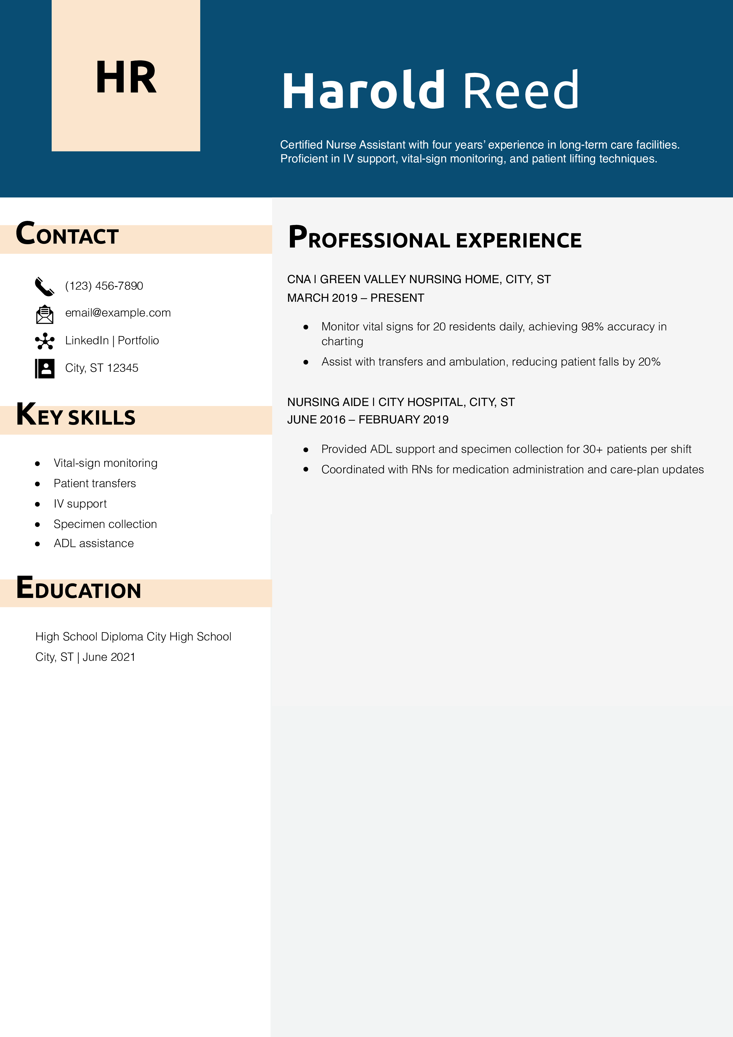 CNA Caregiver Resume Example