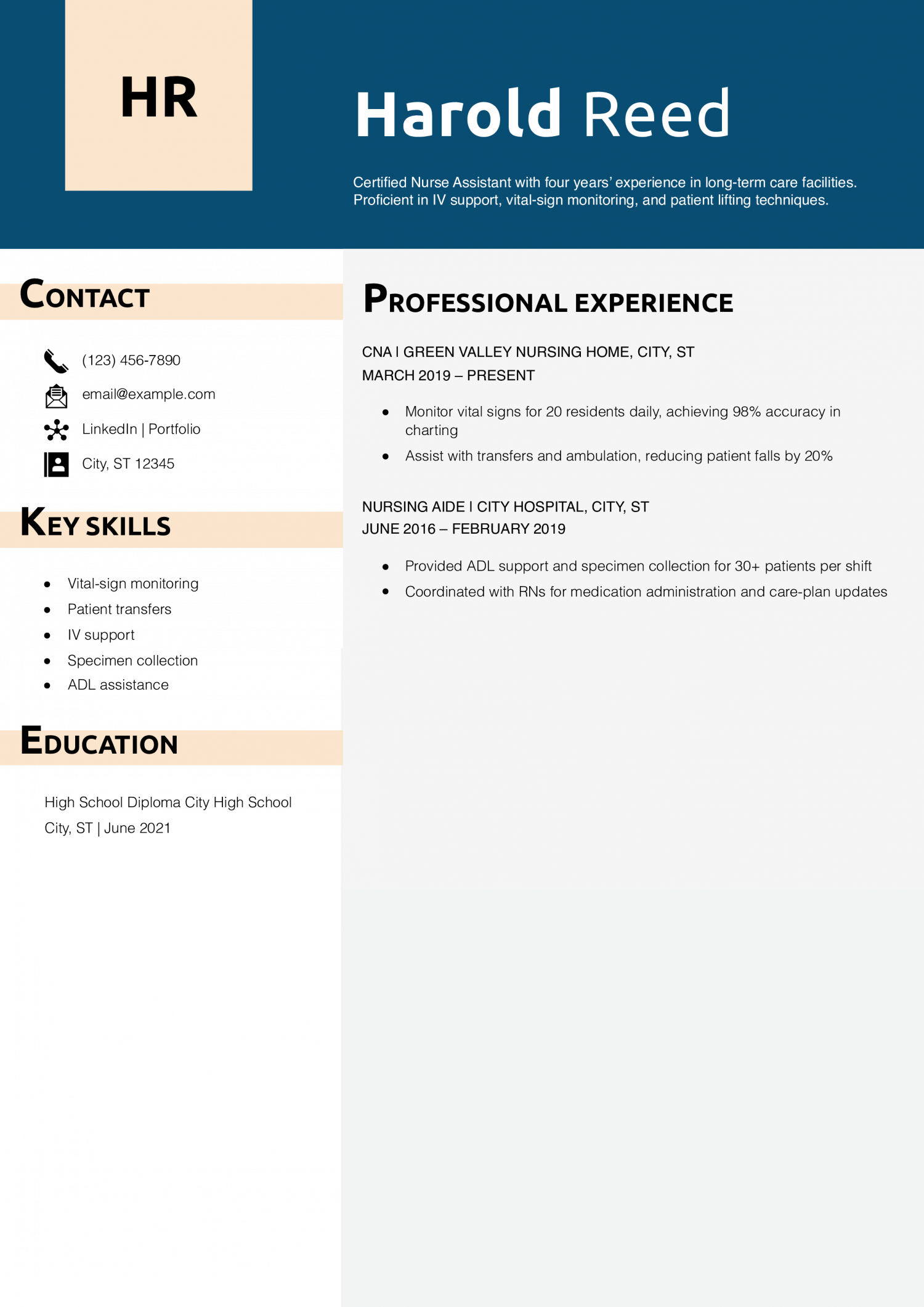 CNA Caregiver Resume Example