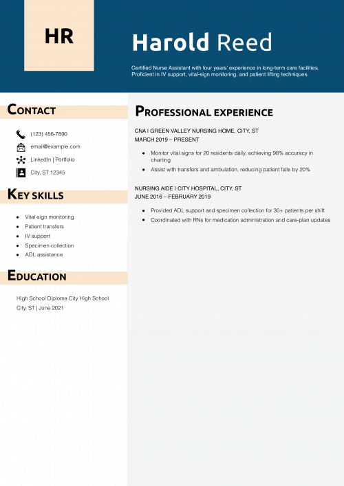 CNA Caregiver Resume Example