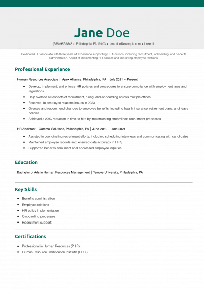 Human Resources Associate Resume