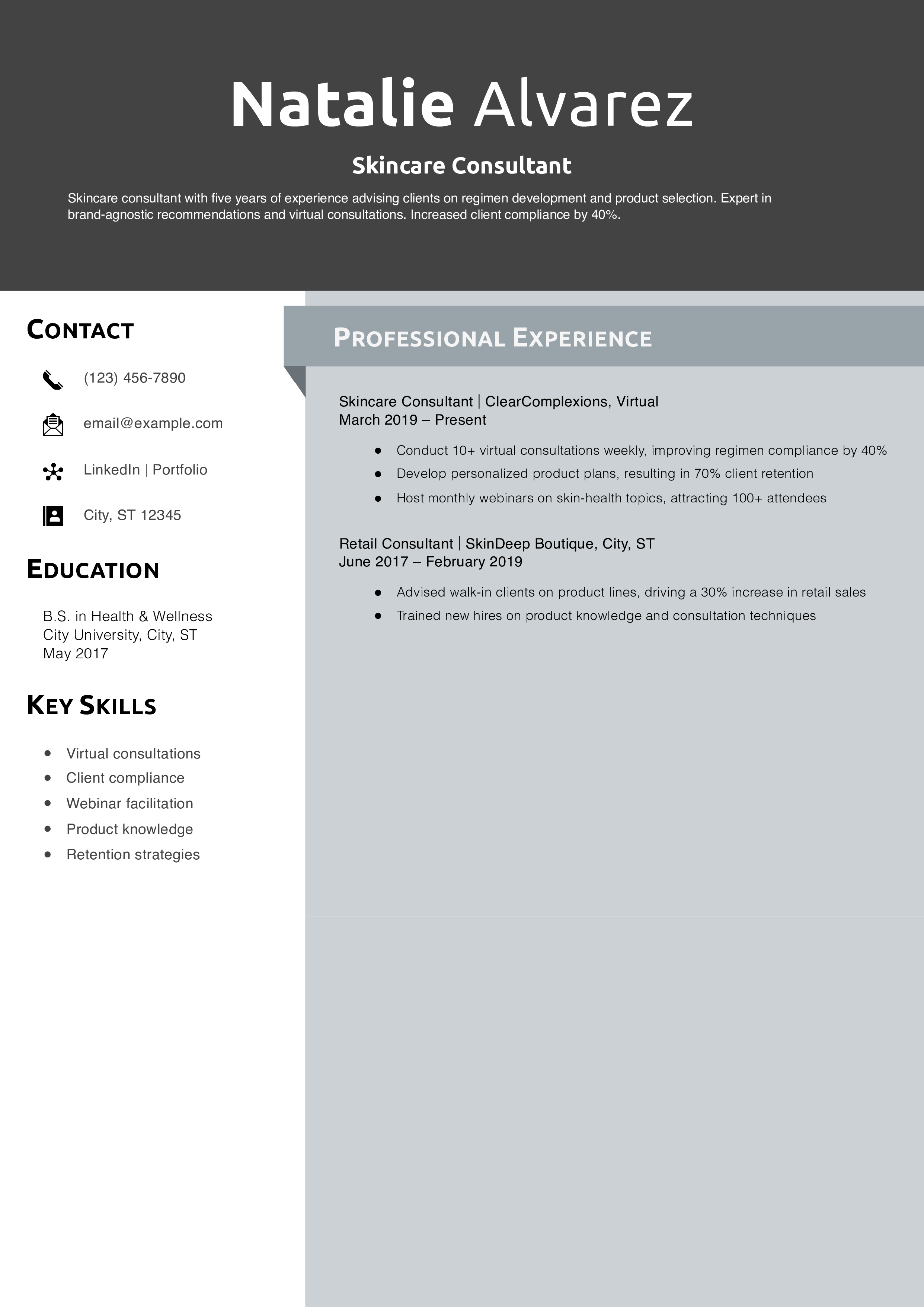 Skincare Consultant Resume Example