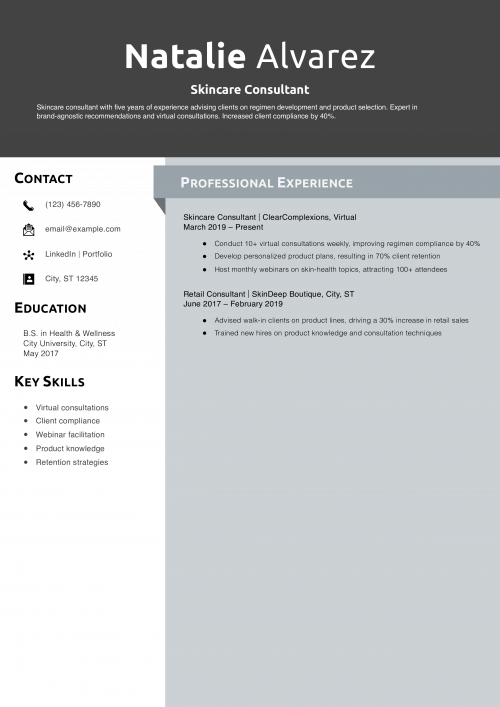 Skincare Consultant Resume Example