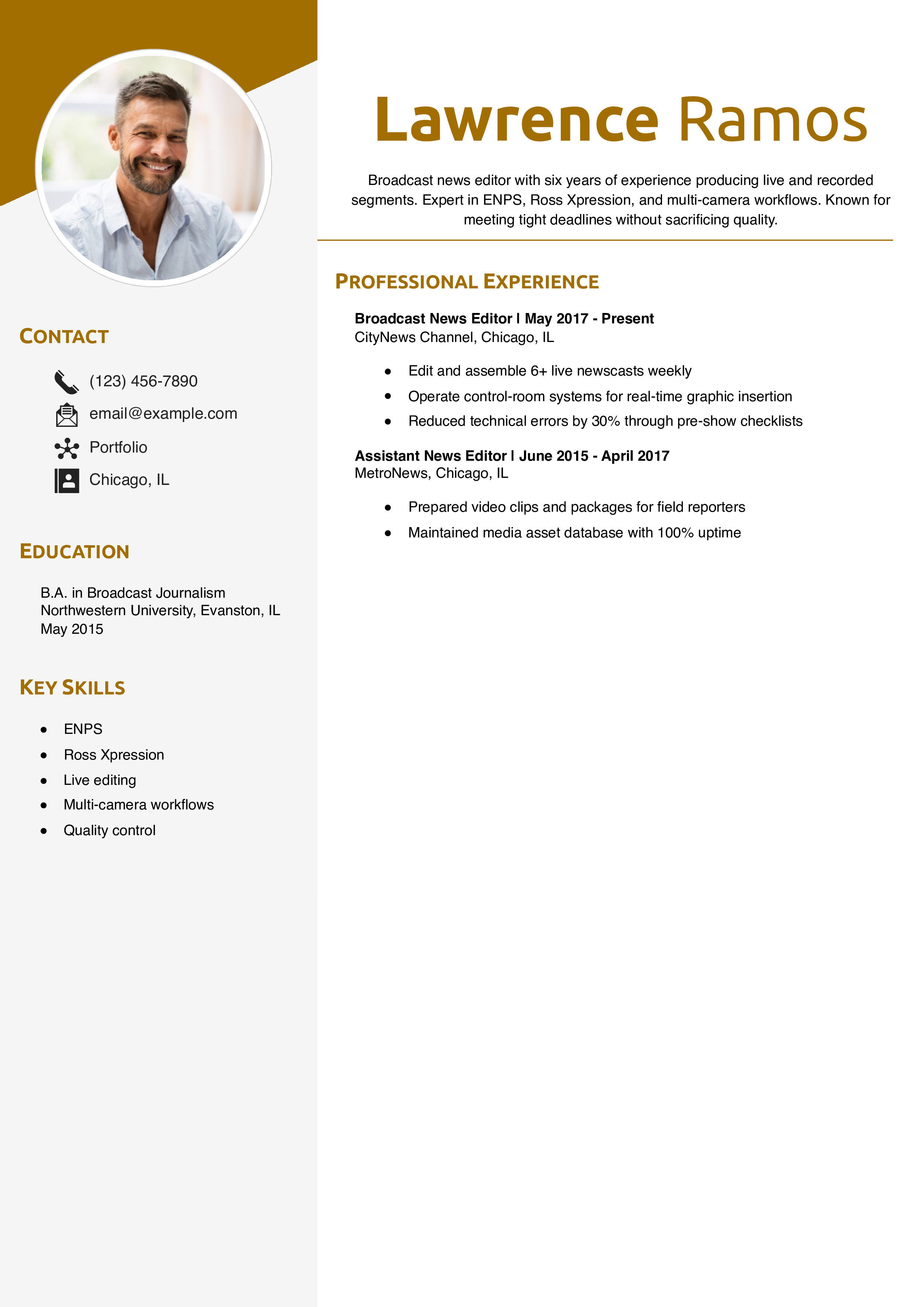 Broadcast News Editor Resume Example