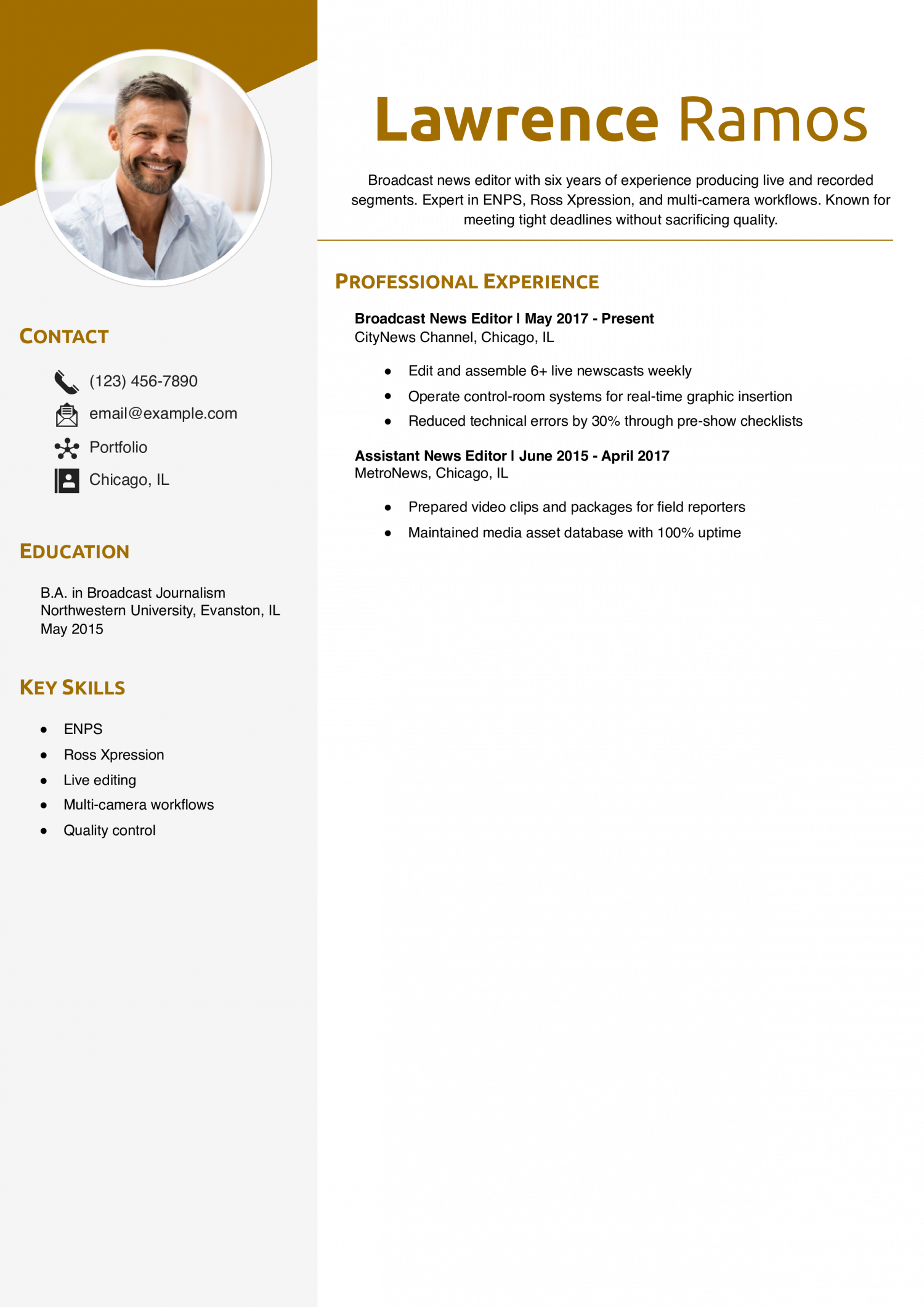 Broadcast News Editor Resume Example