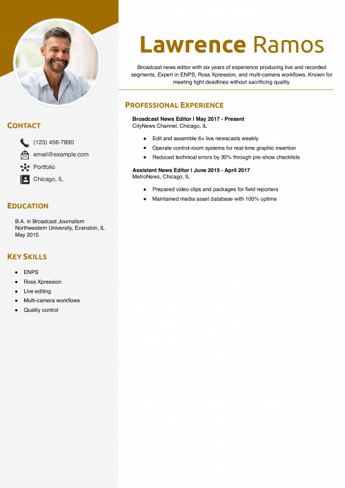 Broadcast News Editor Resume Example