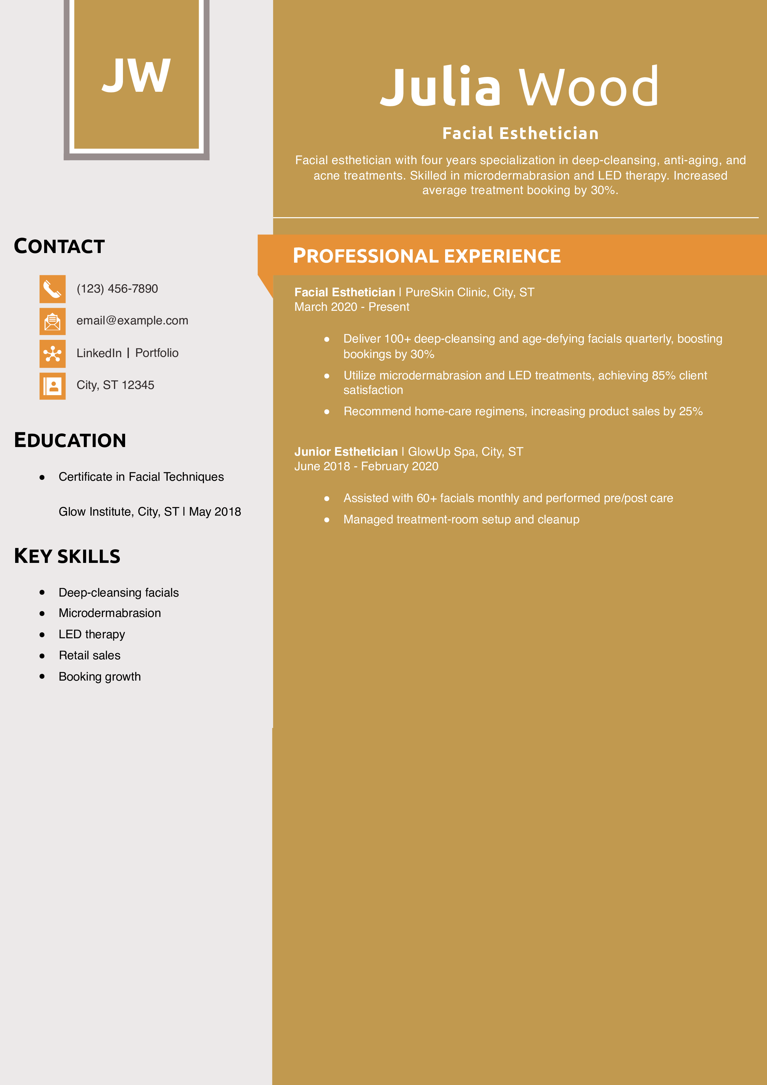 Facial Esthetician Resume Example